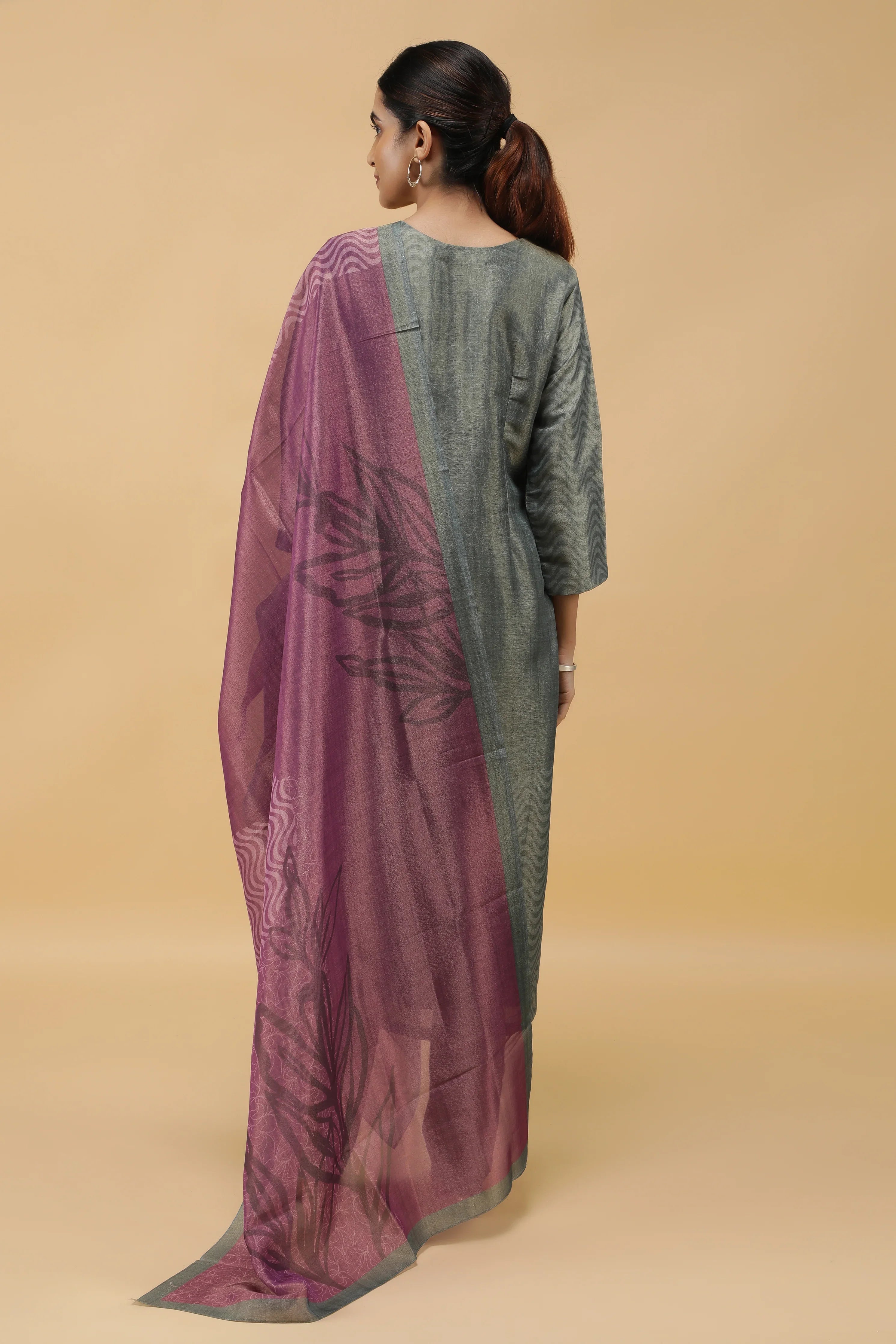 Botanical Bliss Zari-Pearl Embroidered Printed Tissue Salwar Set - Mokshaa