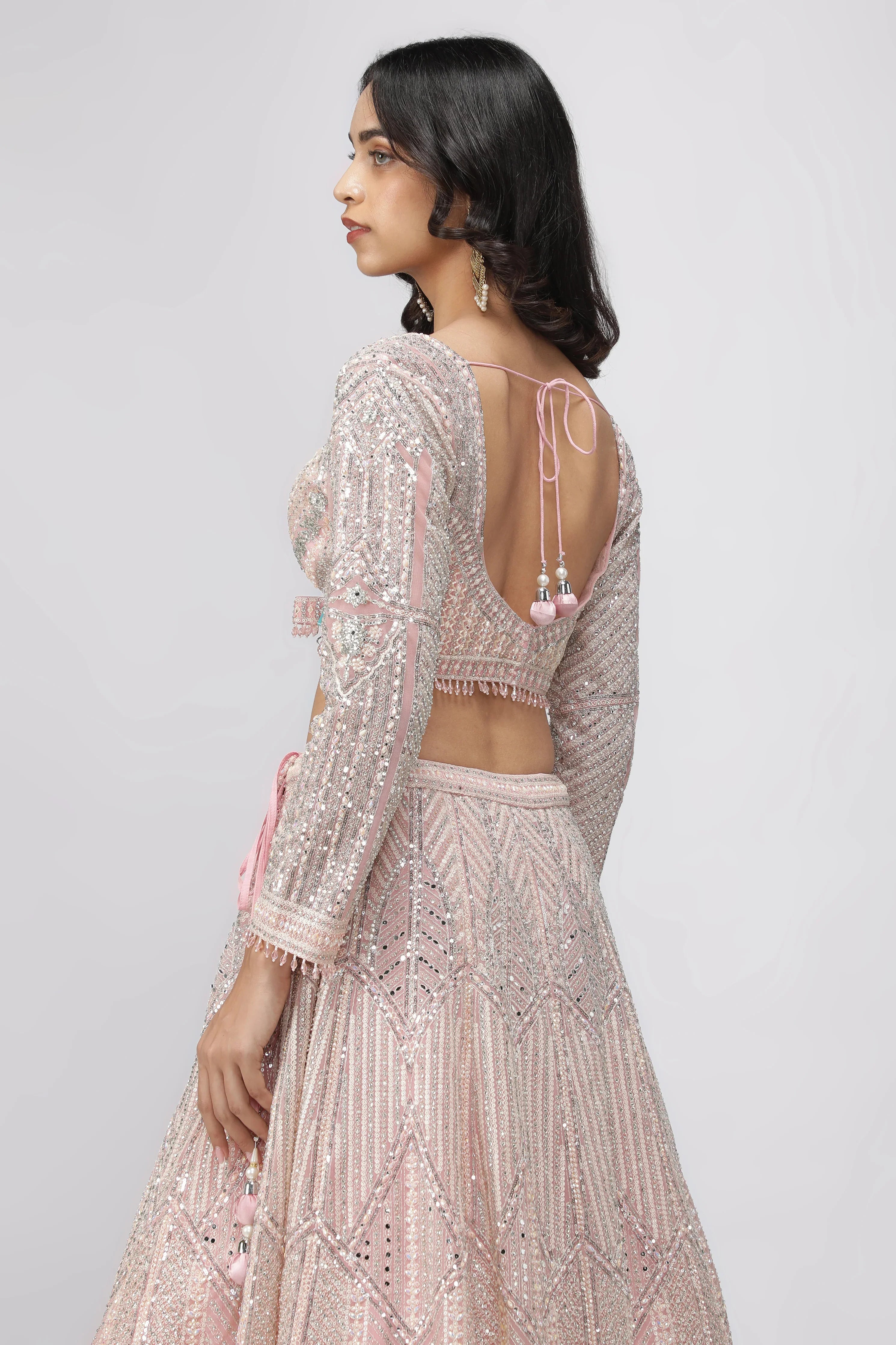 Pink Net Lehenga Set - Mokshaa