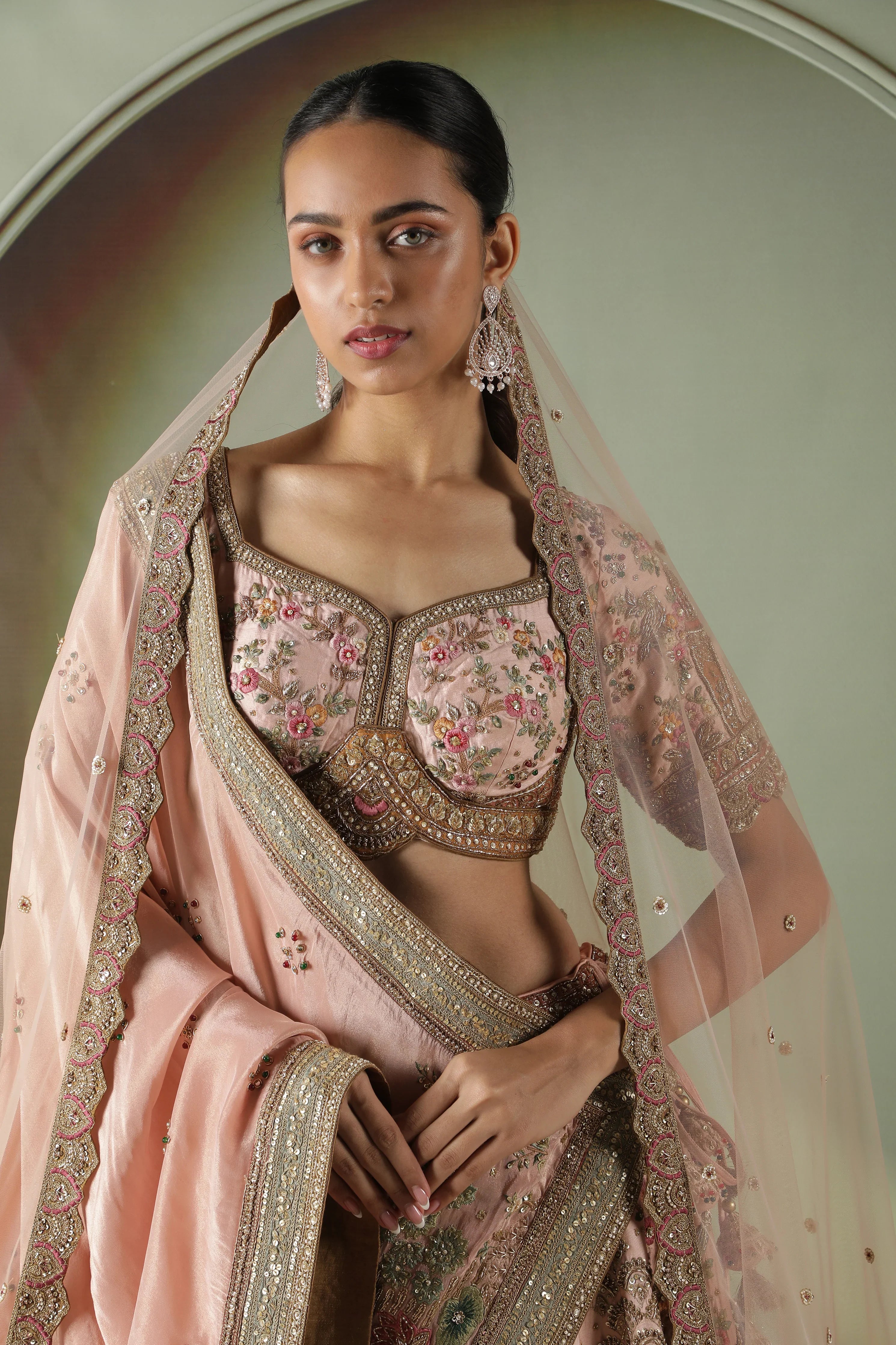 Pink Raw Silk Bridal Lehenga Set - Mokshaa
