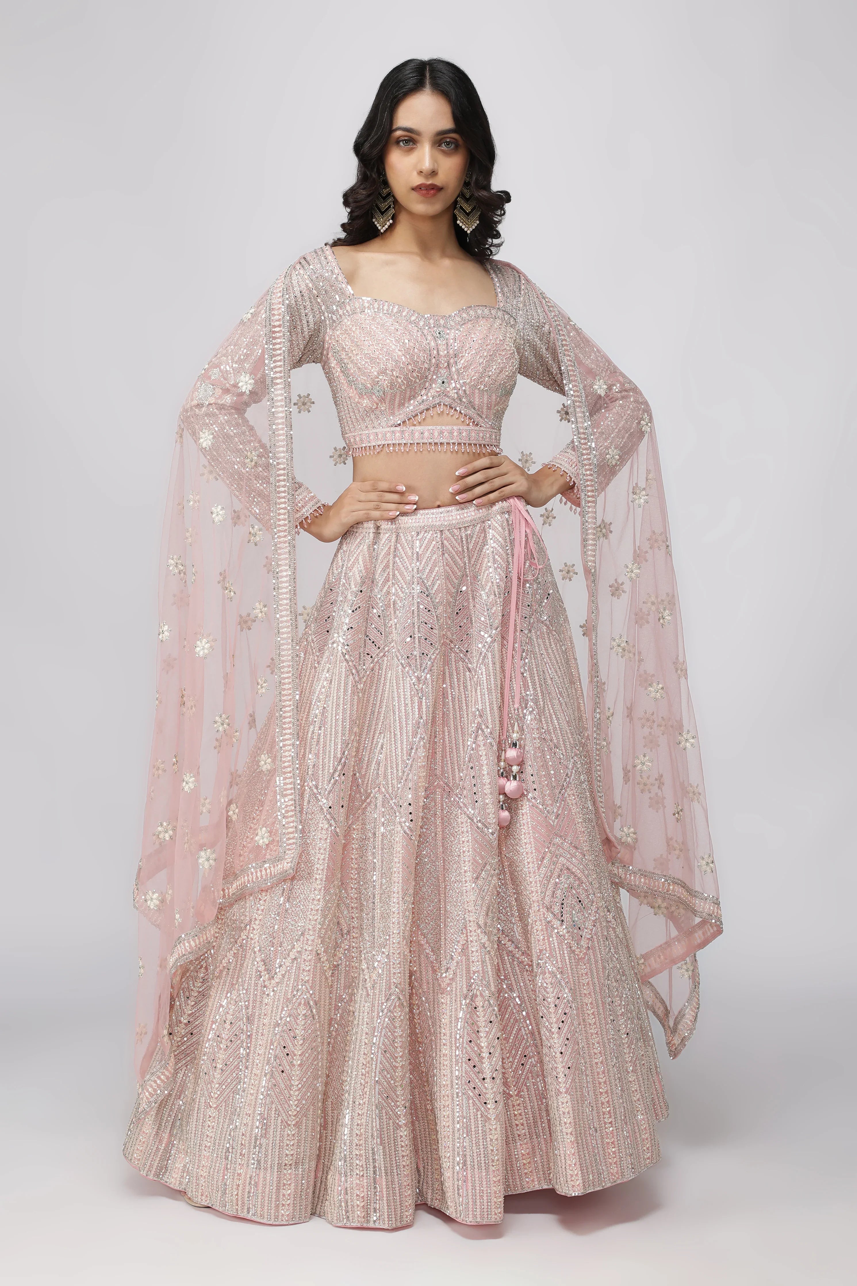 Pink Net Lehenga Set - Mokshaa