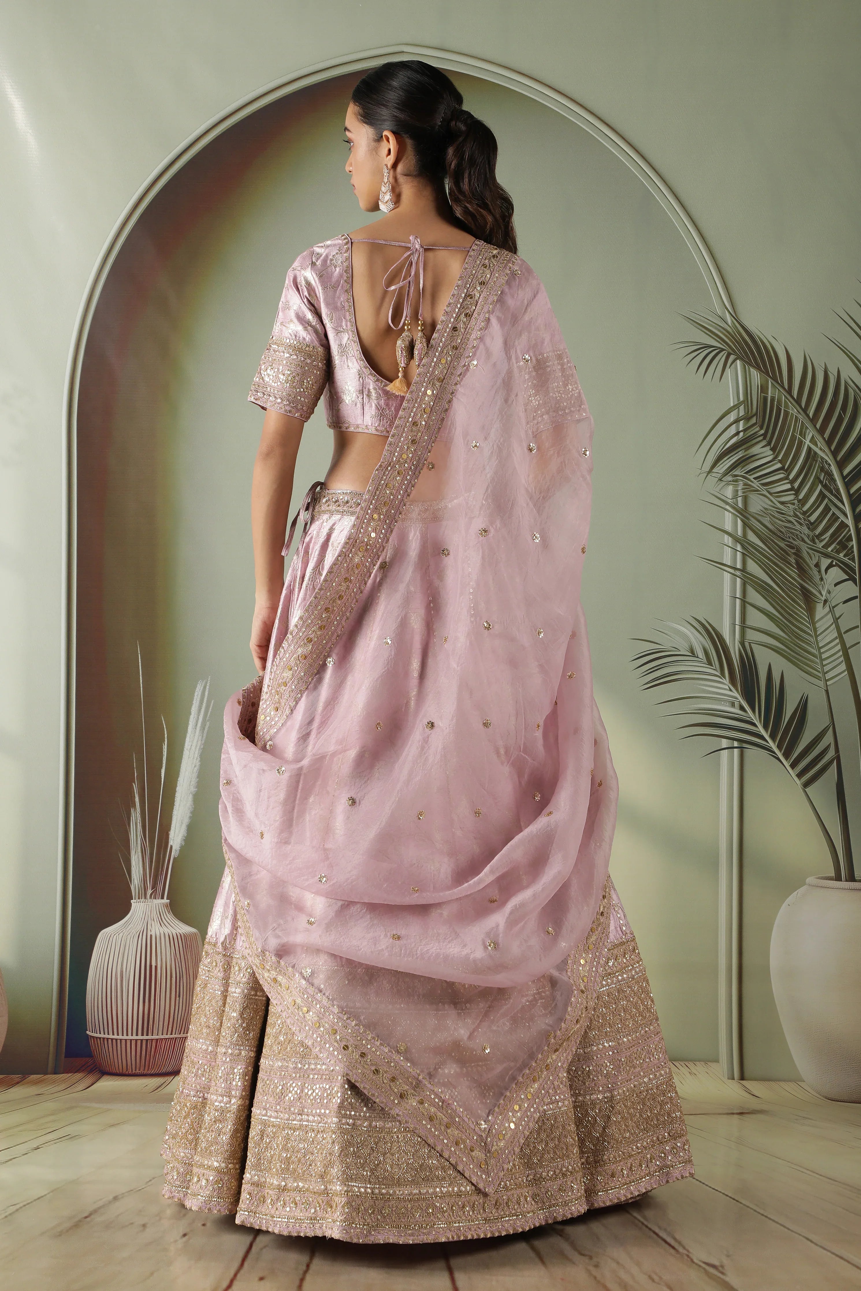 Lavender Banarasi Silk Lehenga Set - Mokshaa