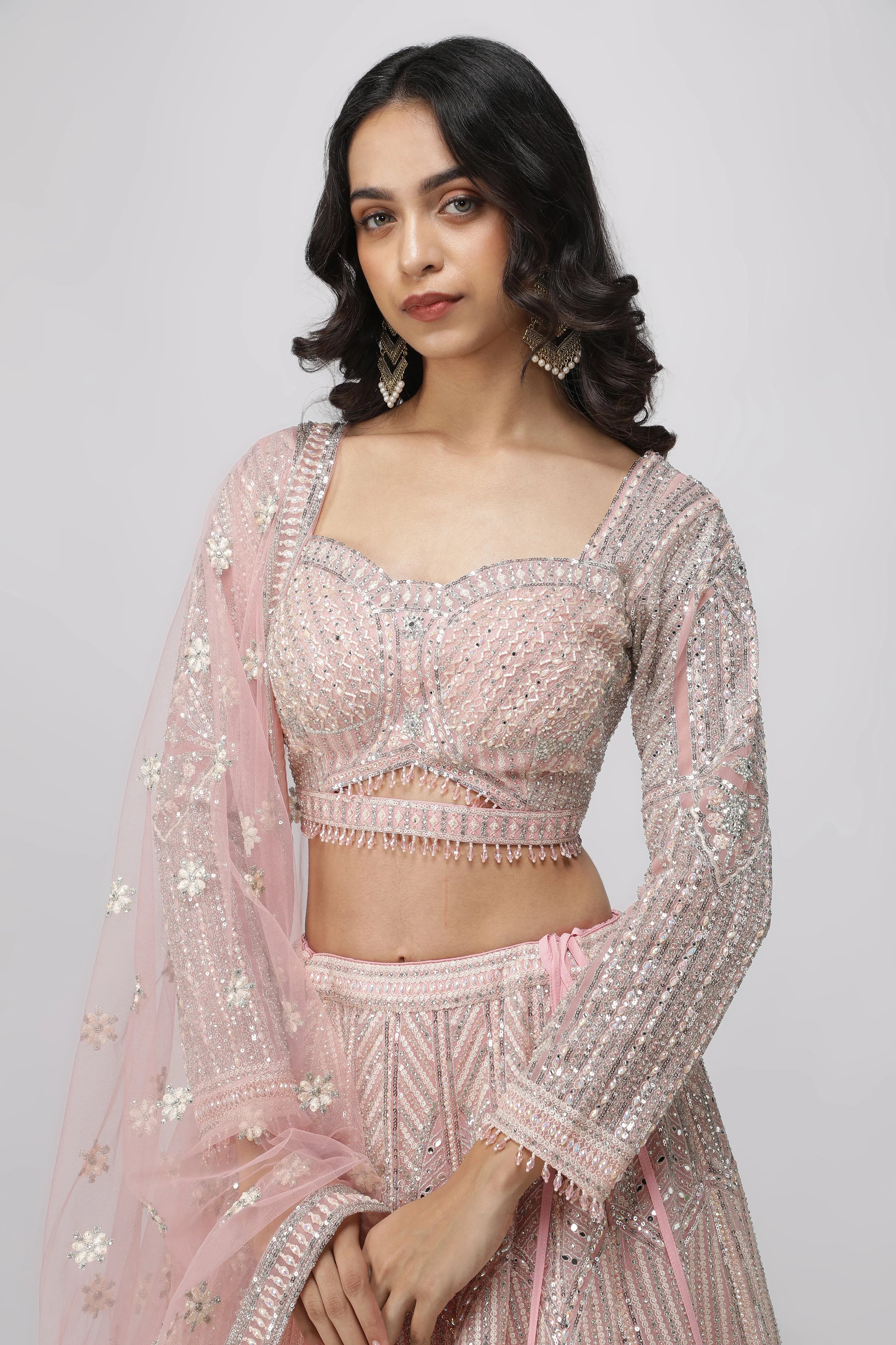 Pink Net Lehenga Set - Mokshaa
