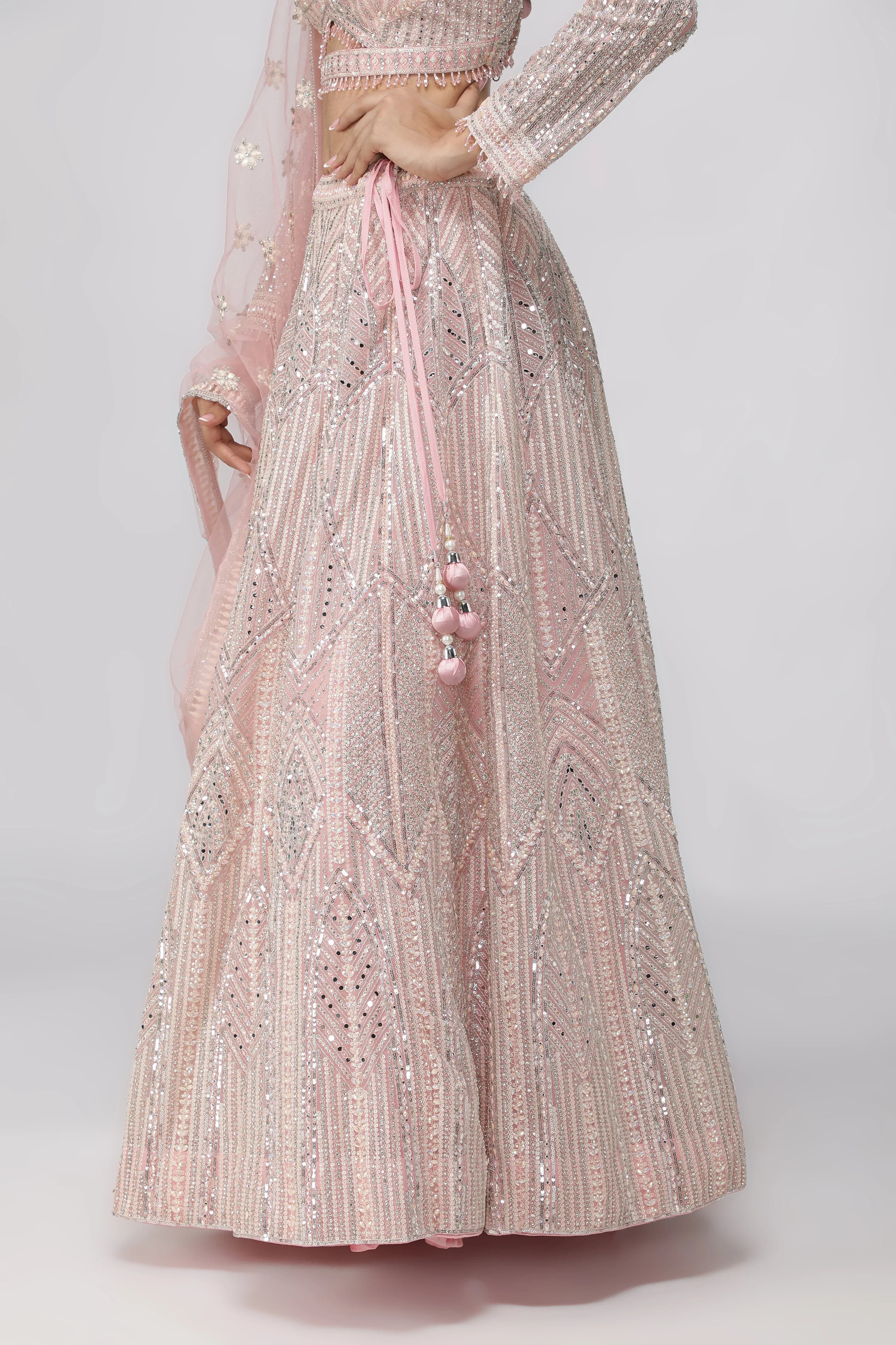 Pink Net Lehenga Set - Mokshaa