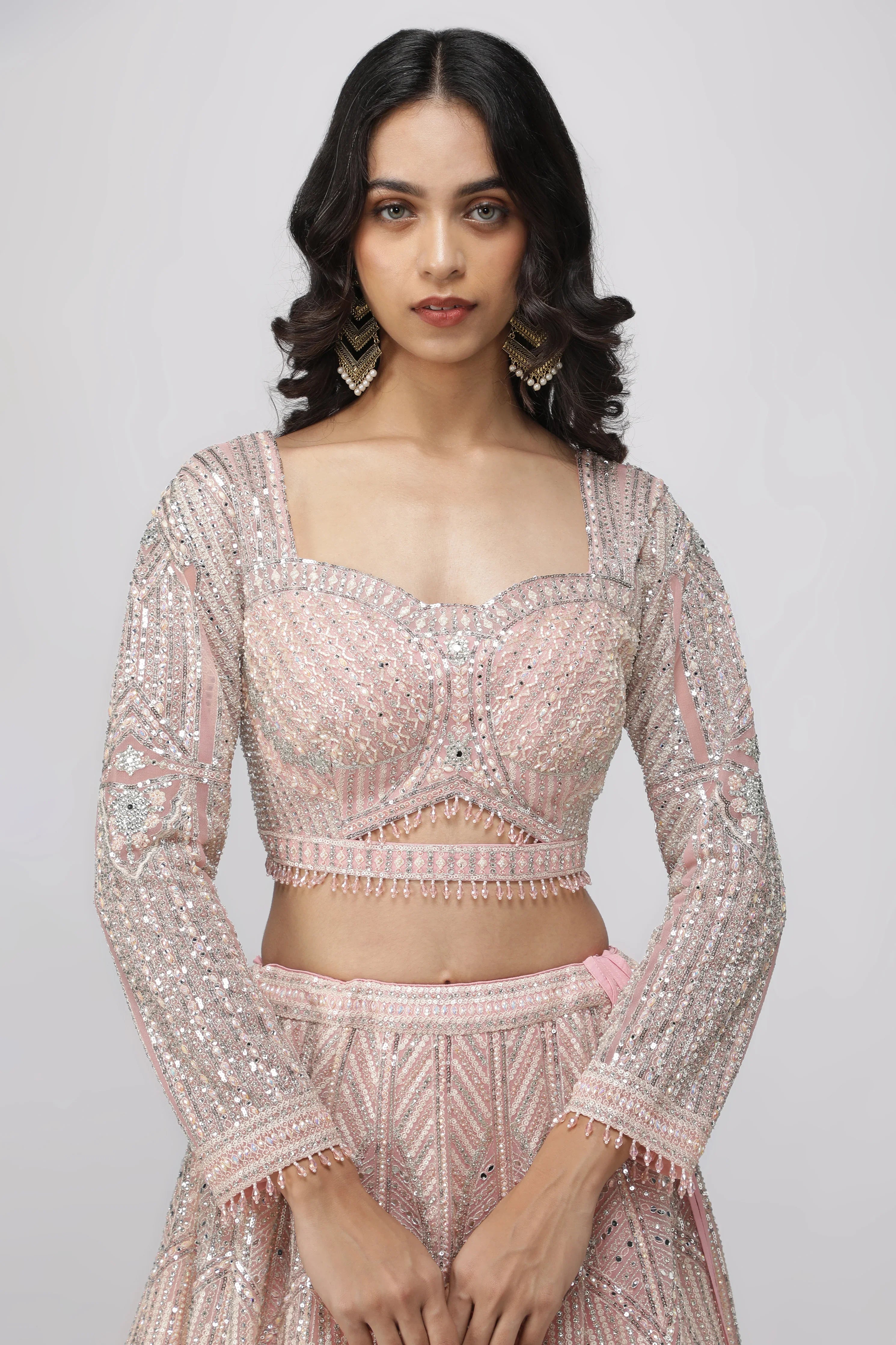 Pink Net Lehenga Set - Mokshaa