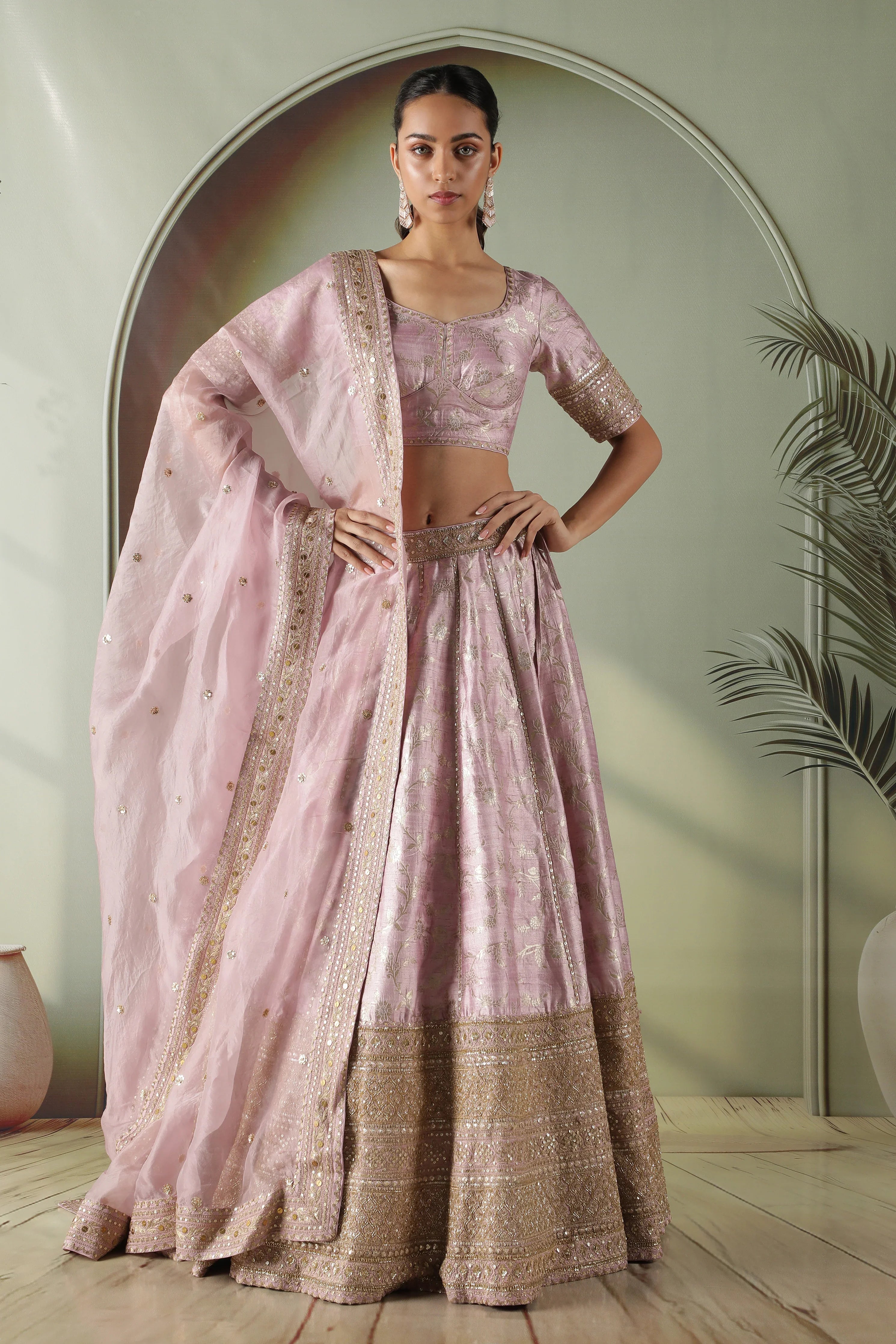 Lavender Banarasi Silk Lehenga Set - Mokshaa