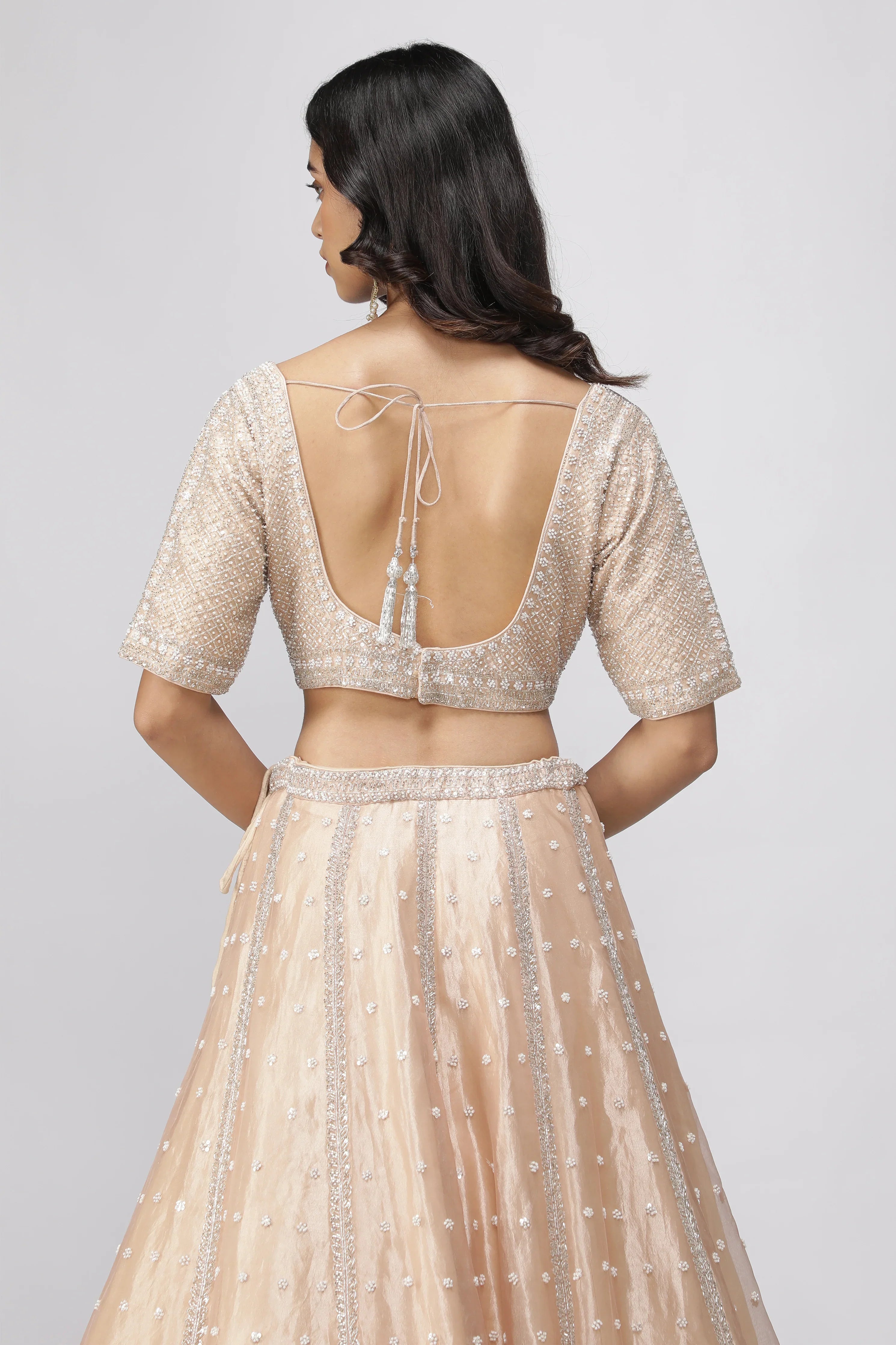 Peach Tissue Organza Lehenga Set - Mokshaa
