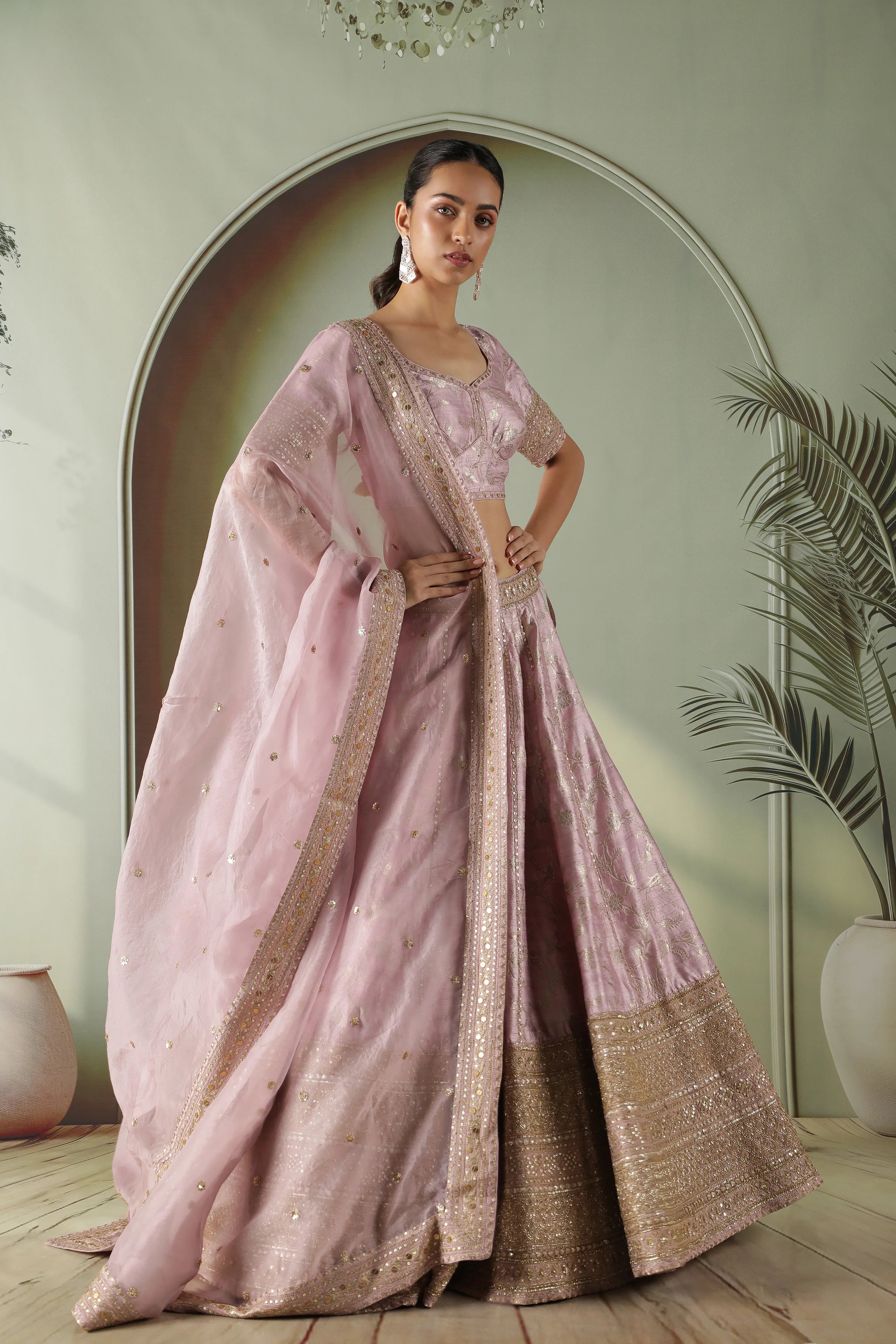Lavender Banarasi Silk Lehenga Set - Mokshaa