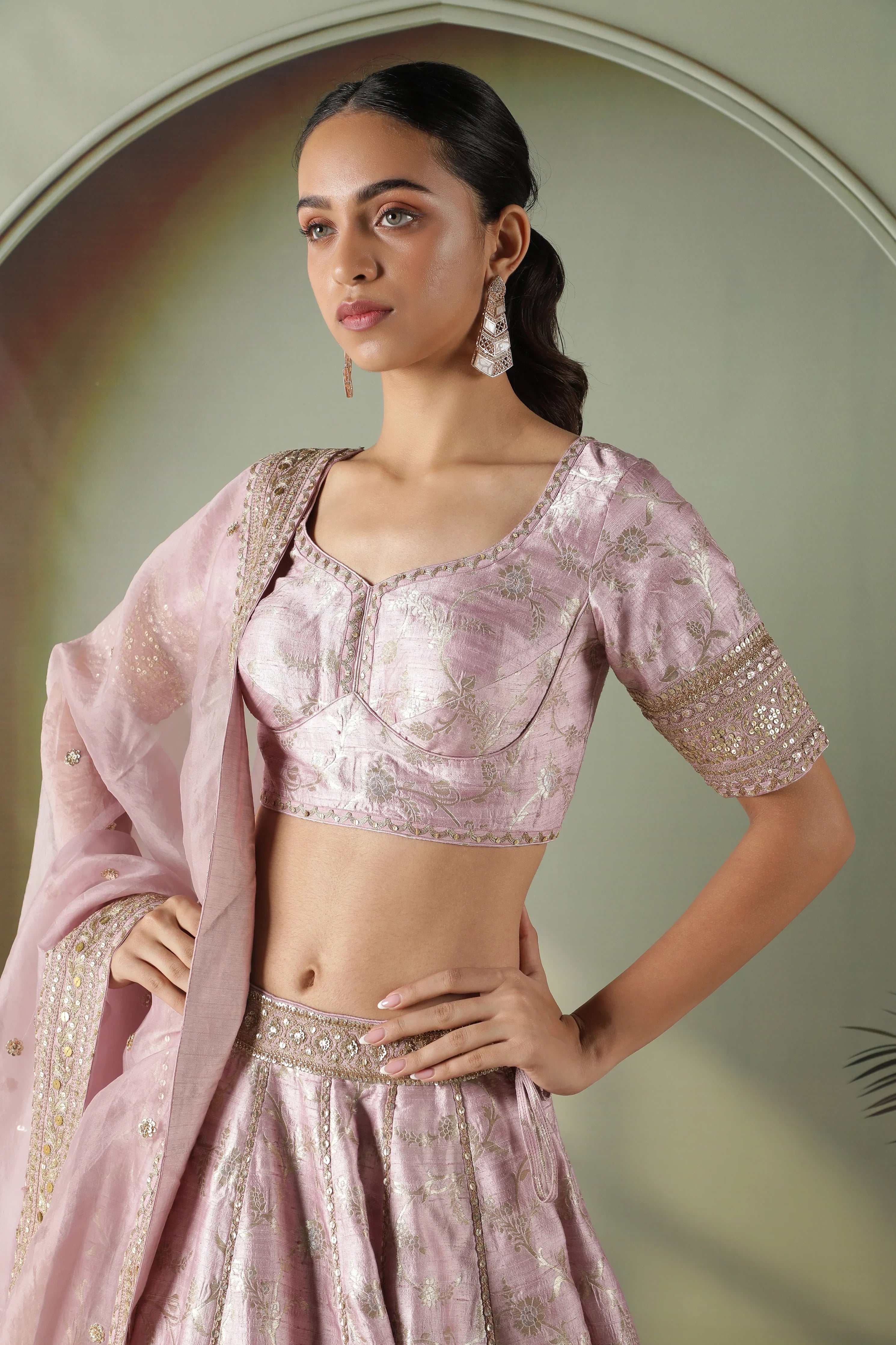 Lavender Banarasi Silk Lehenga Set - Mokshaa