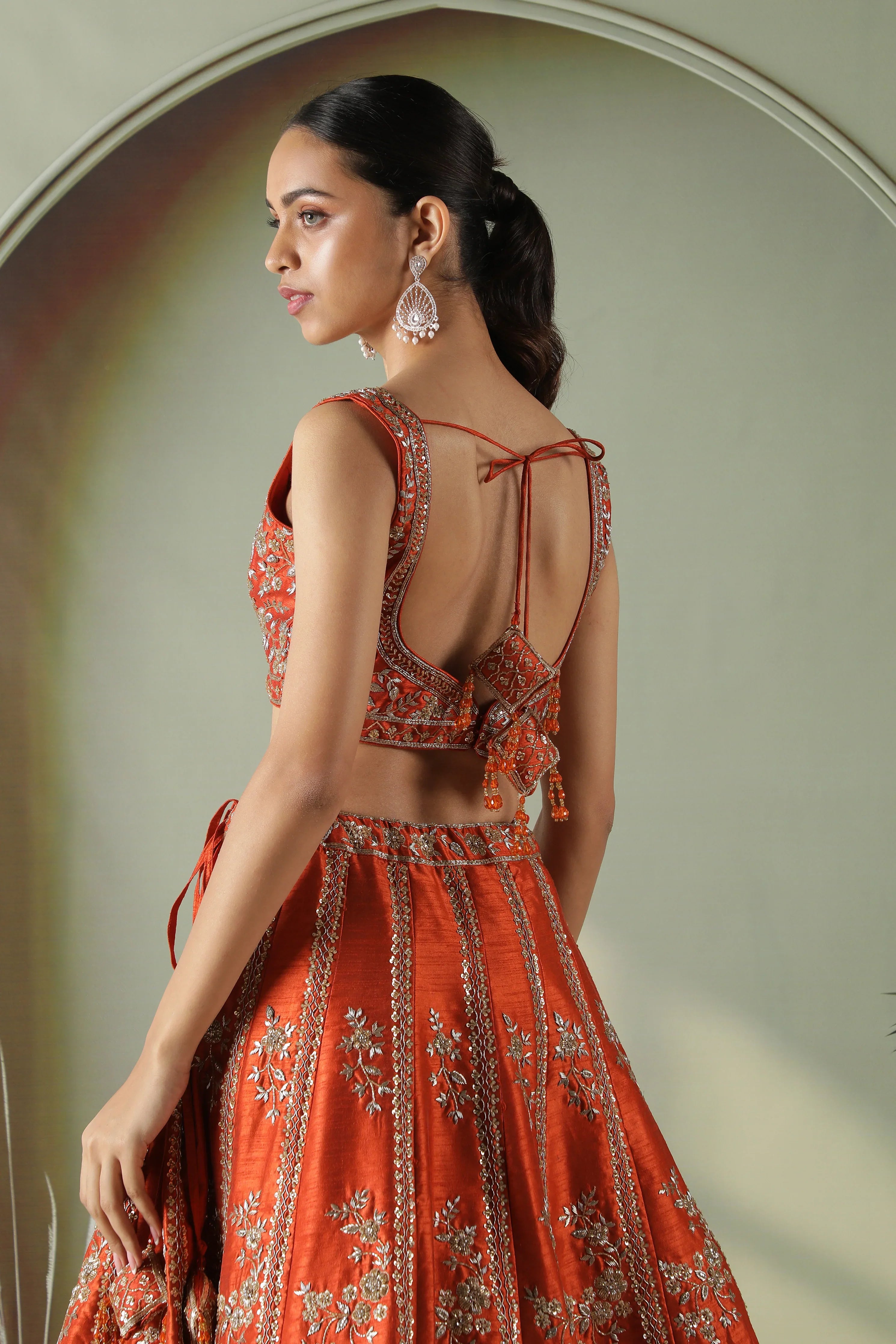 Rust Raw Silk Lehenga Set - Mokshaa