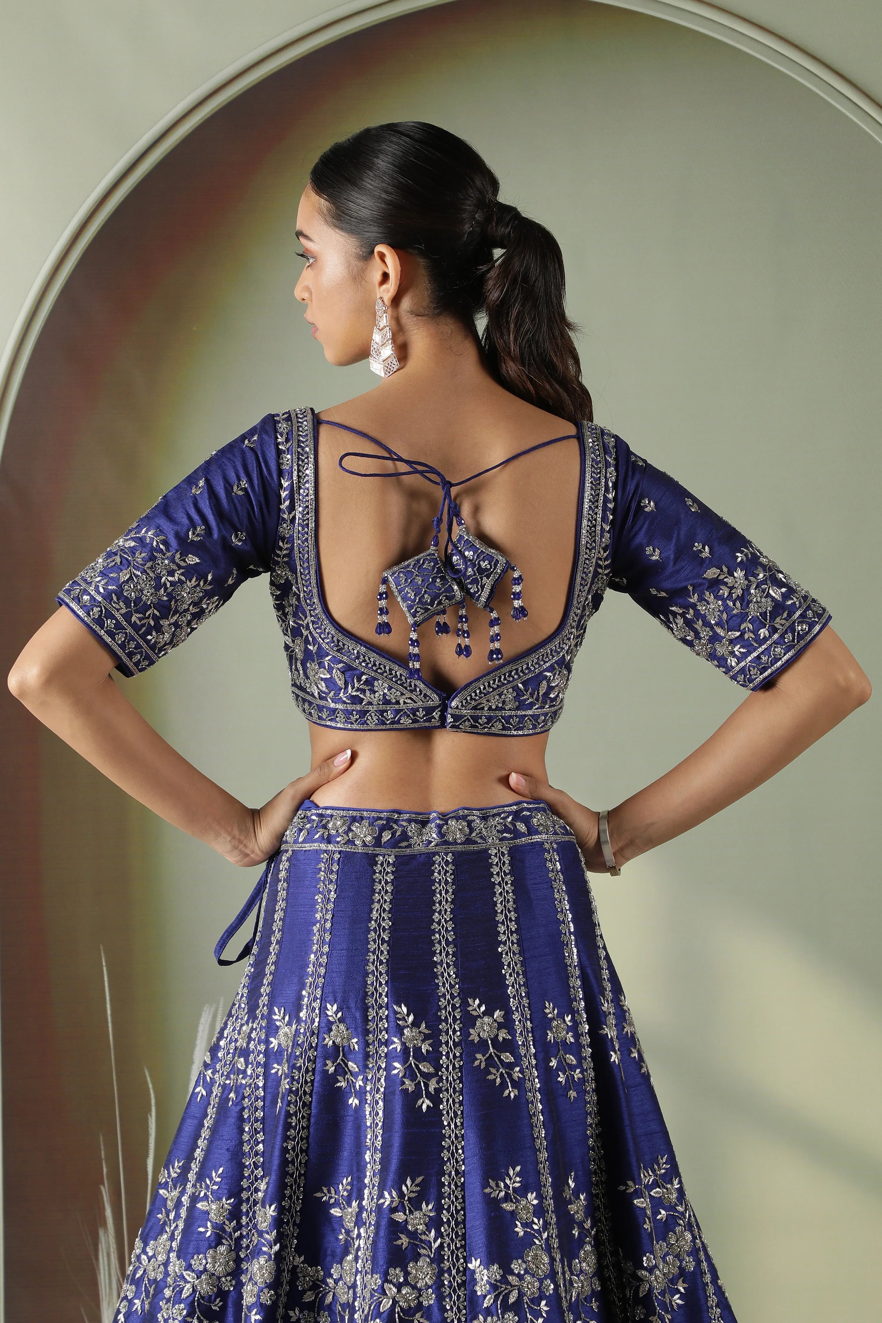 Royal Blue Raw Silk Lehenga set - Mokshaa