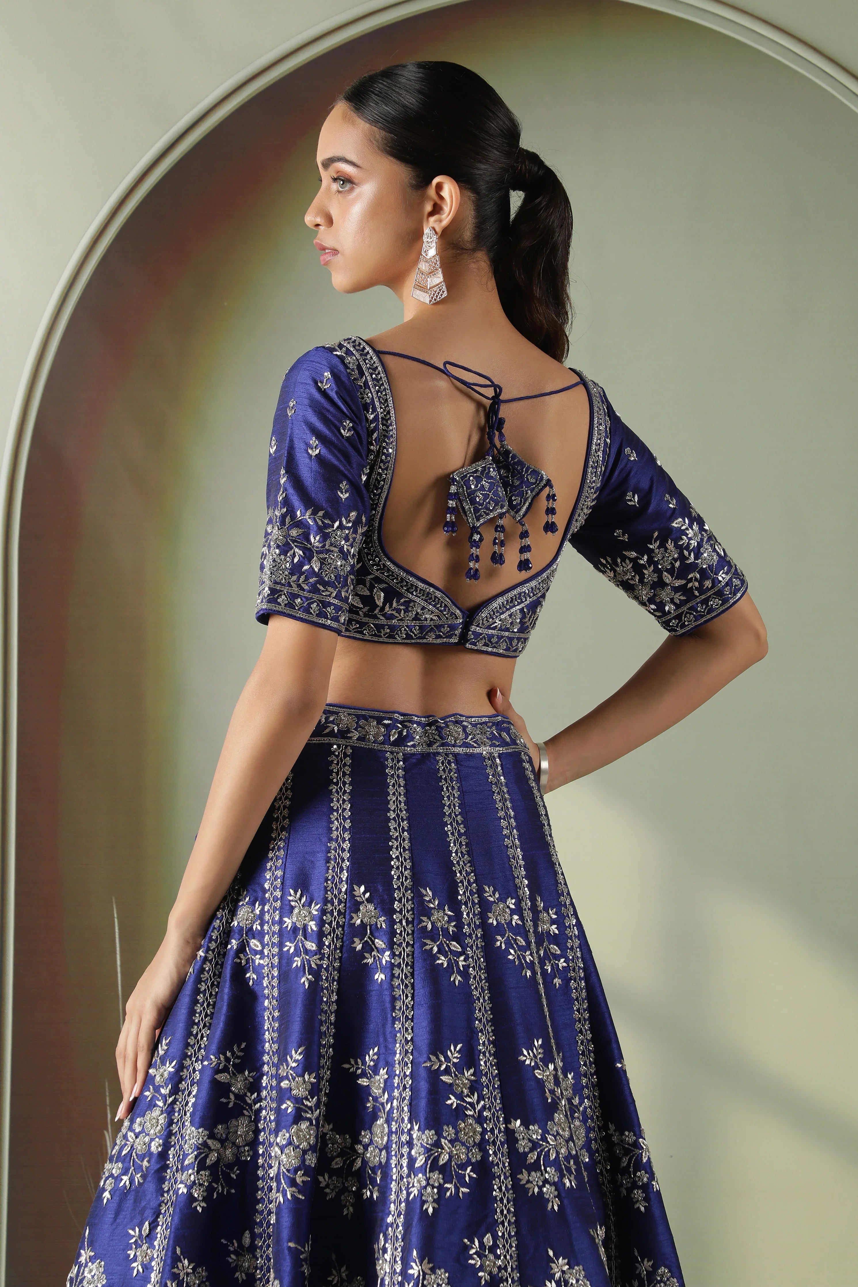 Royal Blue Raw Silk Lehenga set - Mokshaa