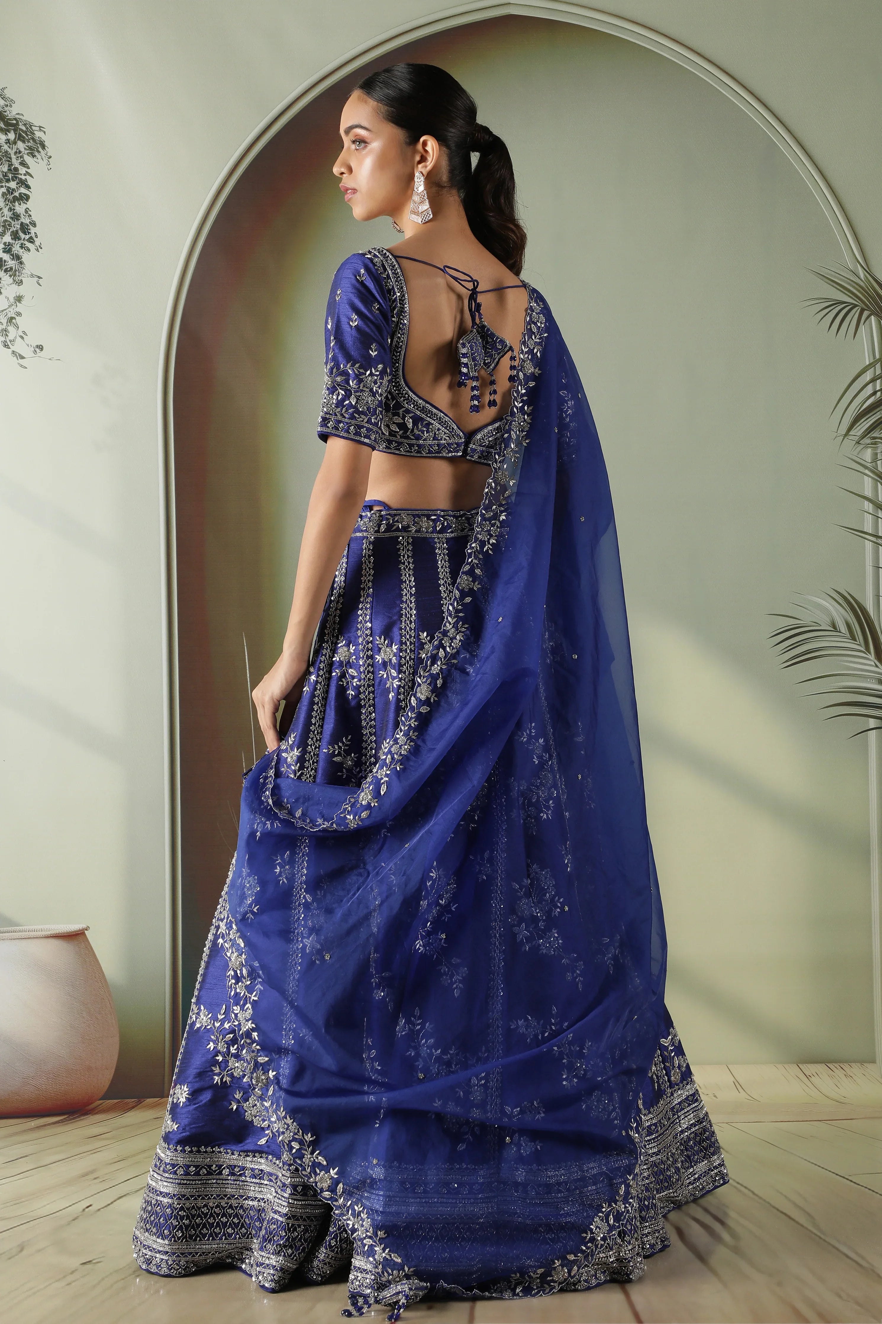 Royal Blue Raw Silk Lehenga set - Mokshaa