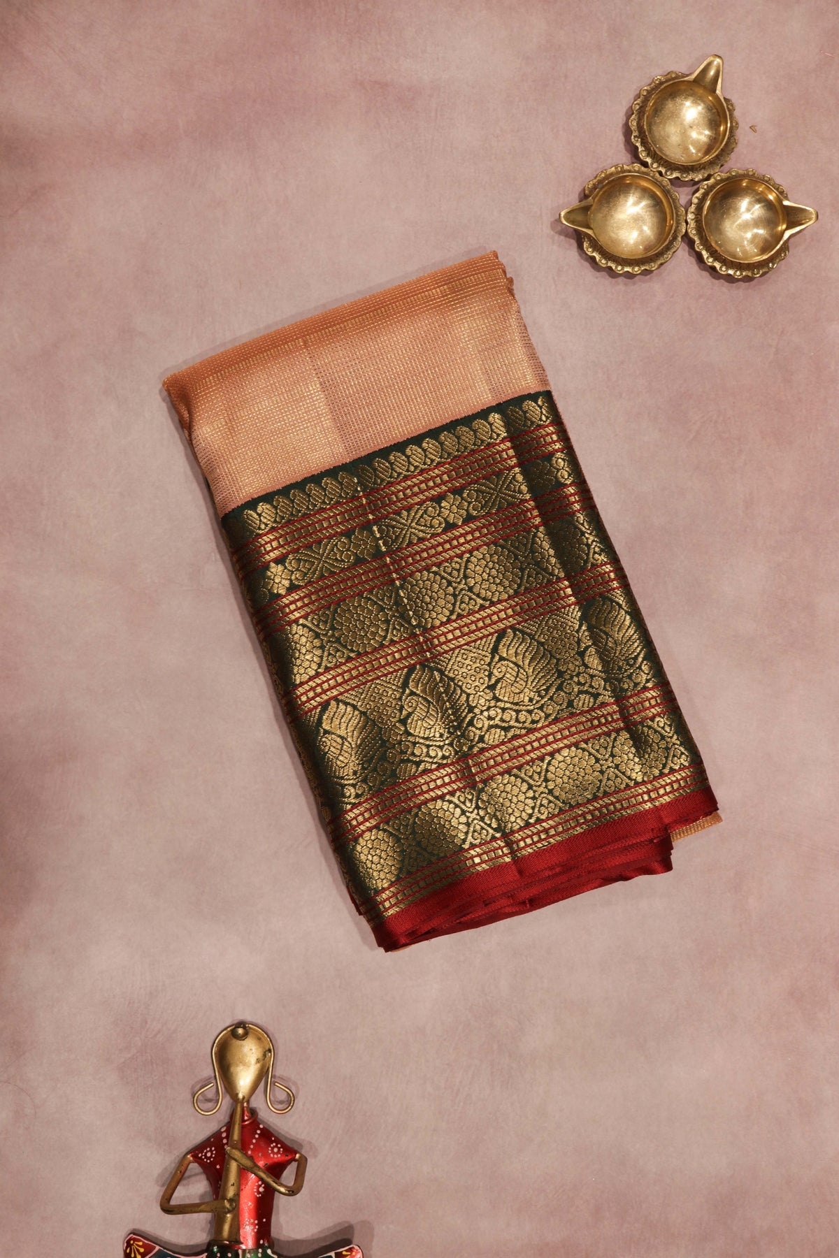Peach Kanchivaram Silk Saree - Mokshaa