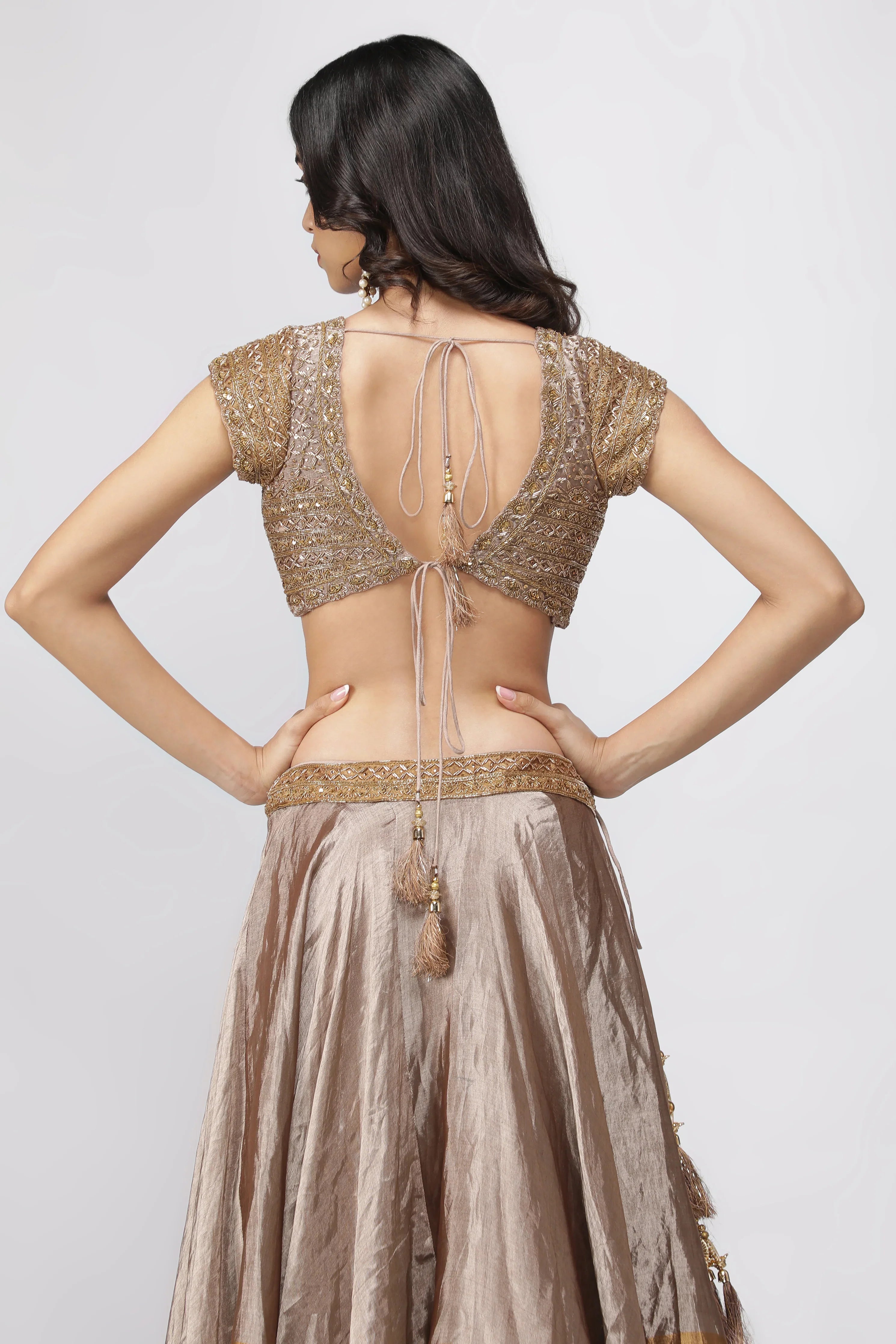 Gold & Silver Tissue Lehenga with Embroidered Blouse - Mokshaa