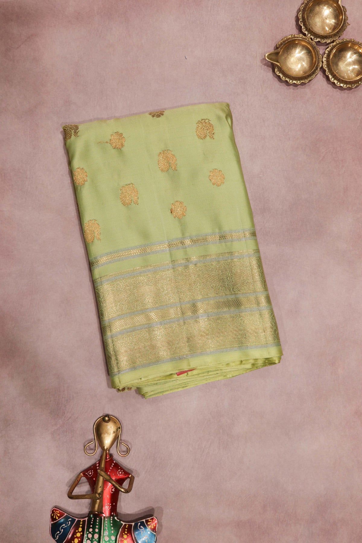 Pista Green Twill Silk Saree - Mokshaa