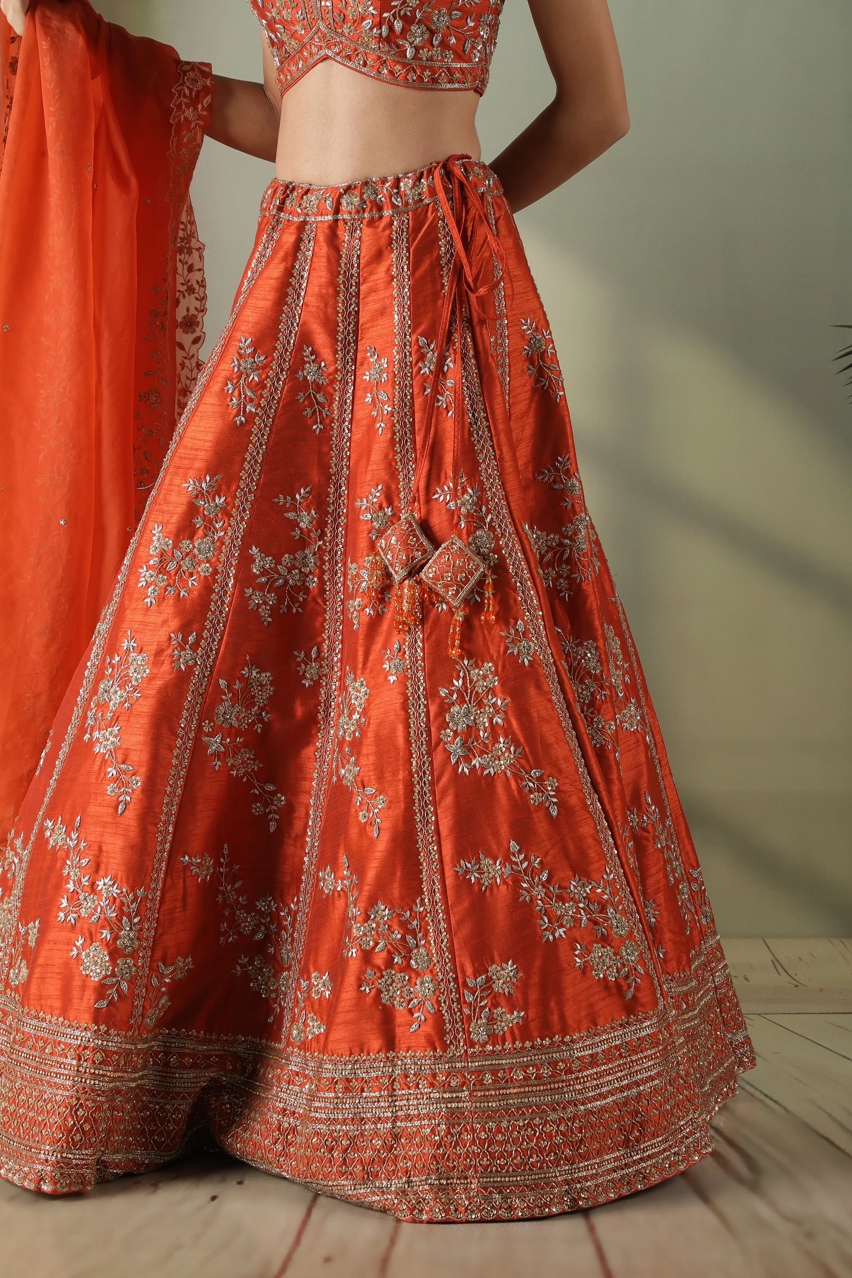 Rust Raw Silk Lehenga Set - Mokshaa