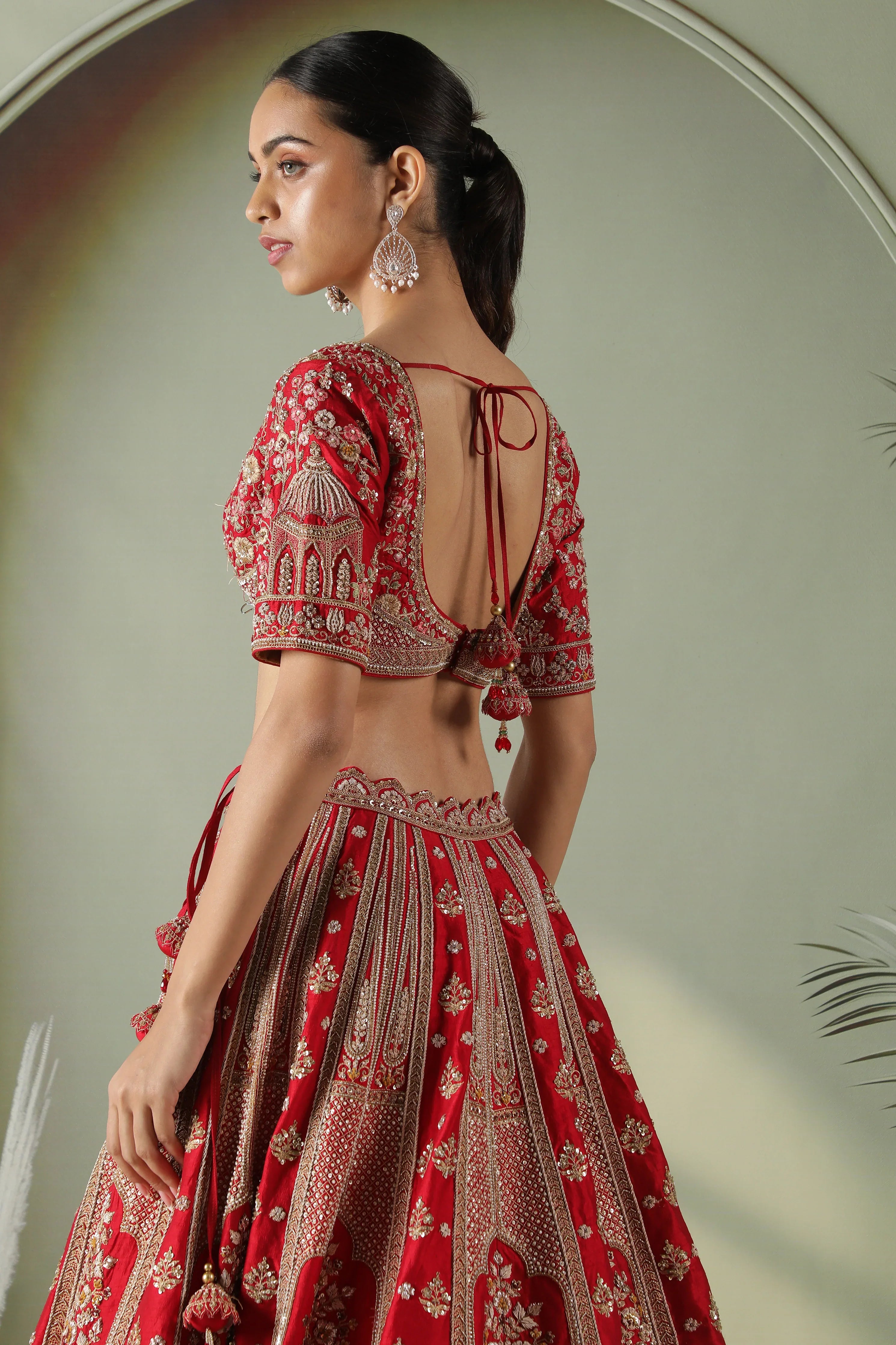 Red Raw Silk Bridal Lehenga Set - Mokshaa