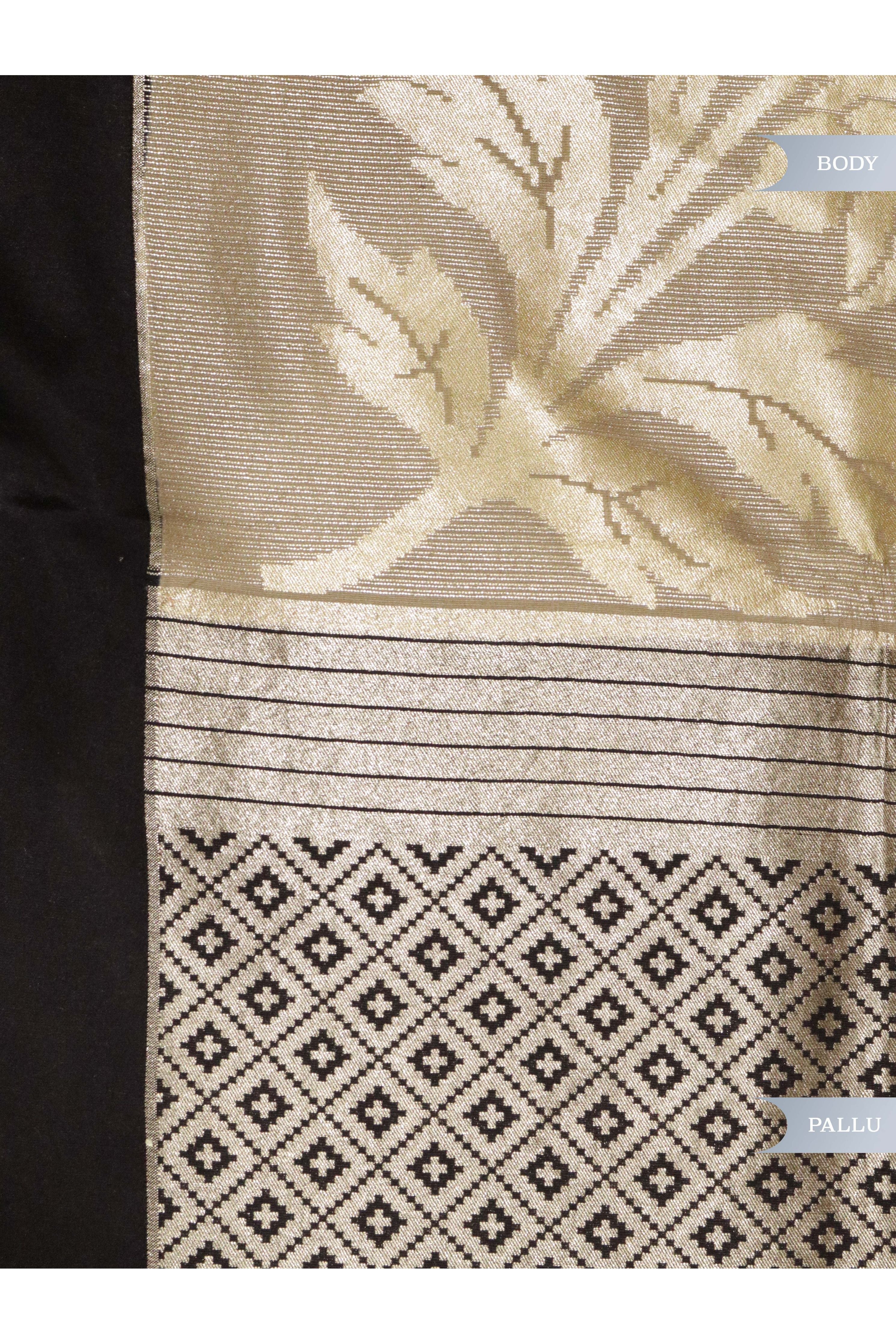 Off White Handloom Silk Saree with Silver Zari Weaving - Mokshaa