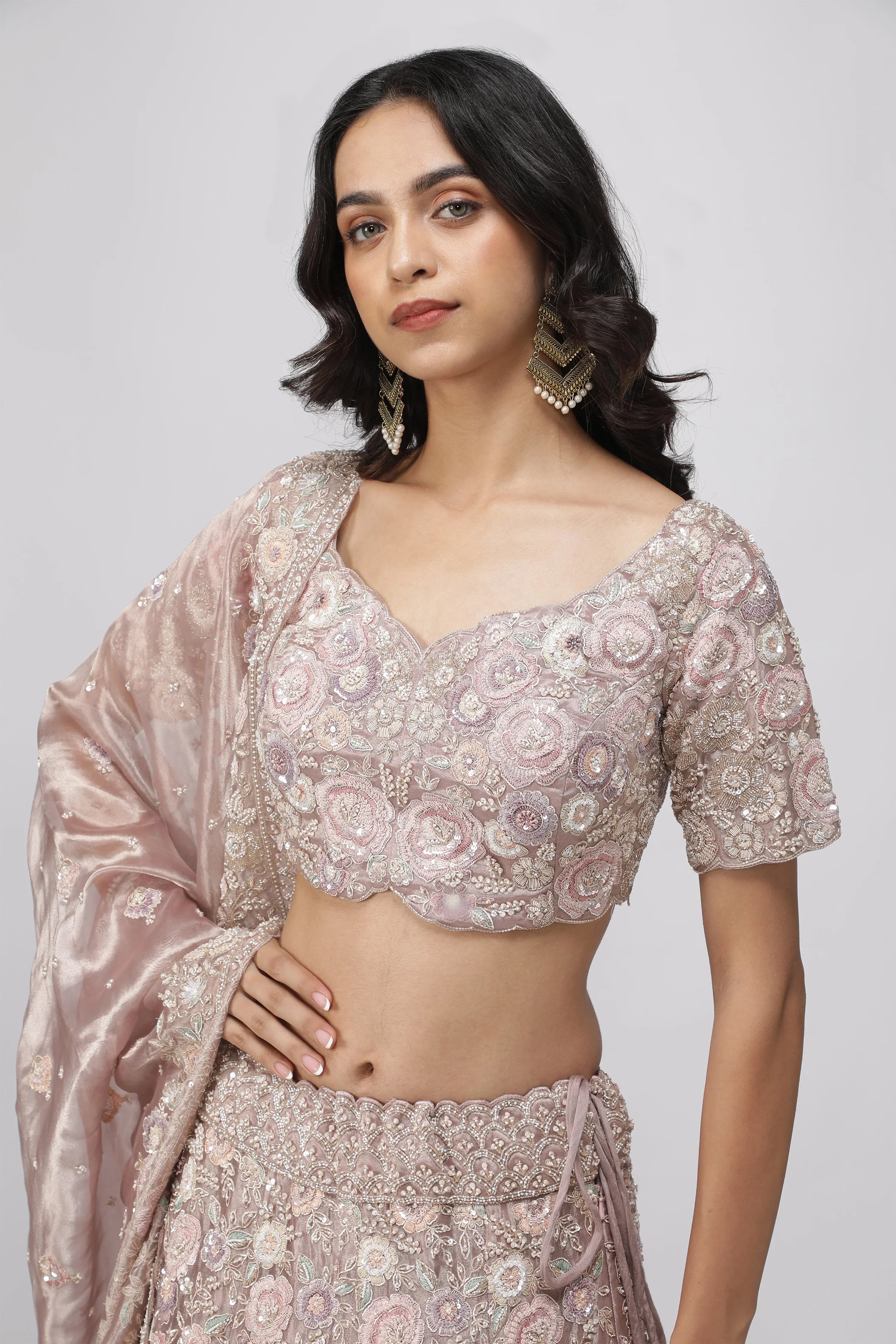Lavender Tissue Organza Lehenga Set - Mokshaa