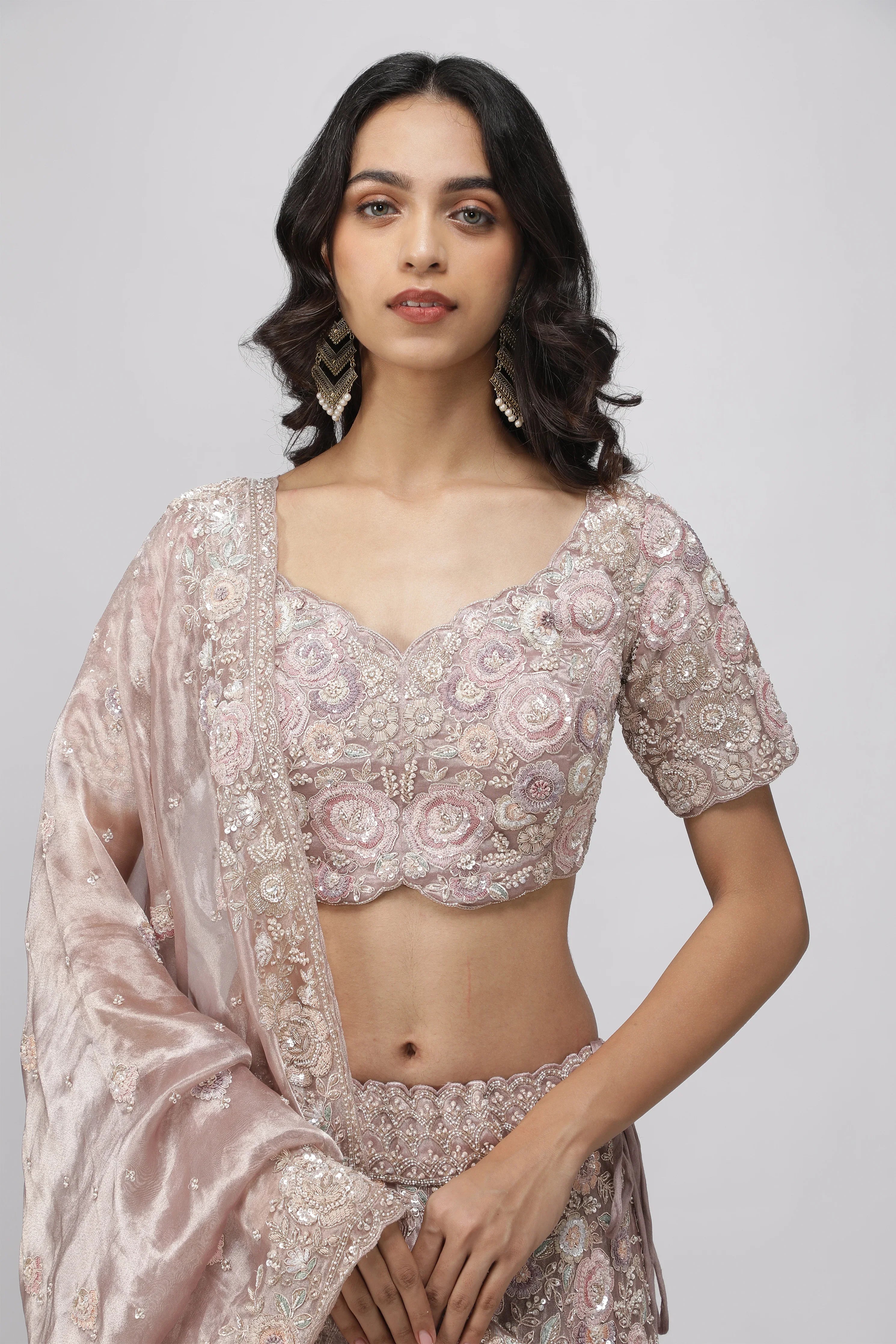 Lavender Tissue Organza Lehenga Set - Mokshaa