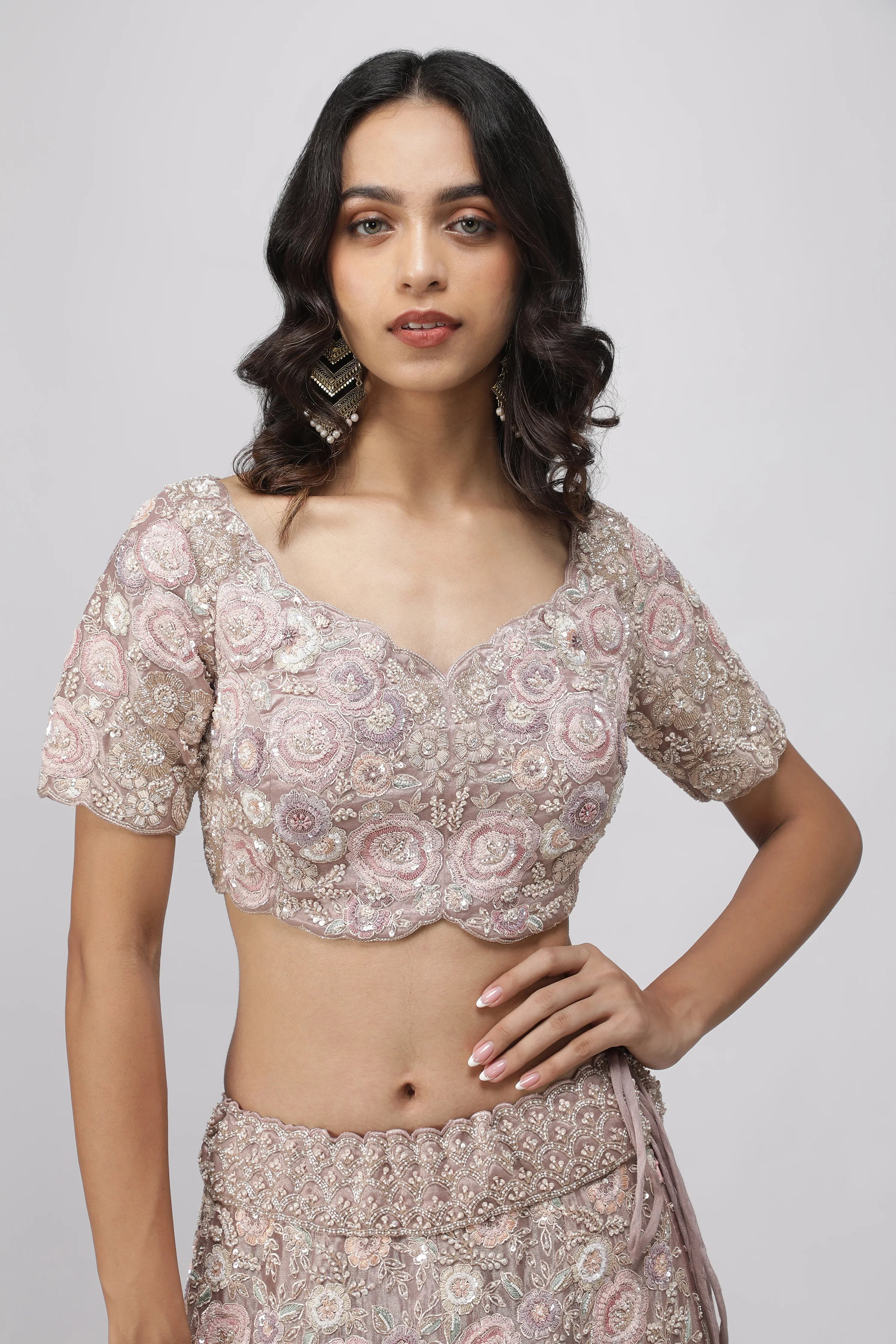 Lavender Tissue Organza Lehenga Set - Mokshaa