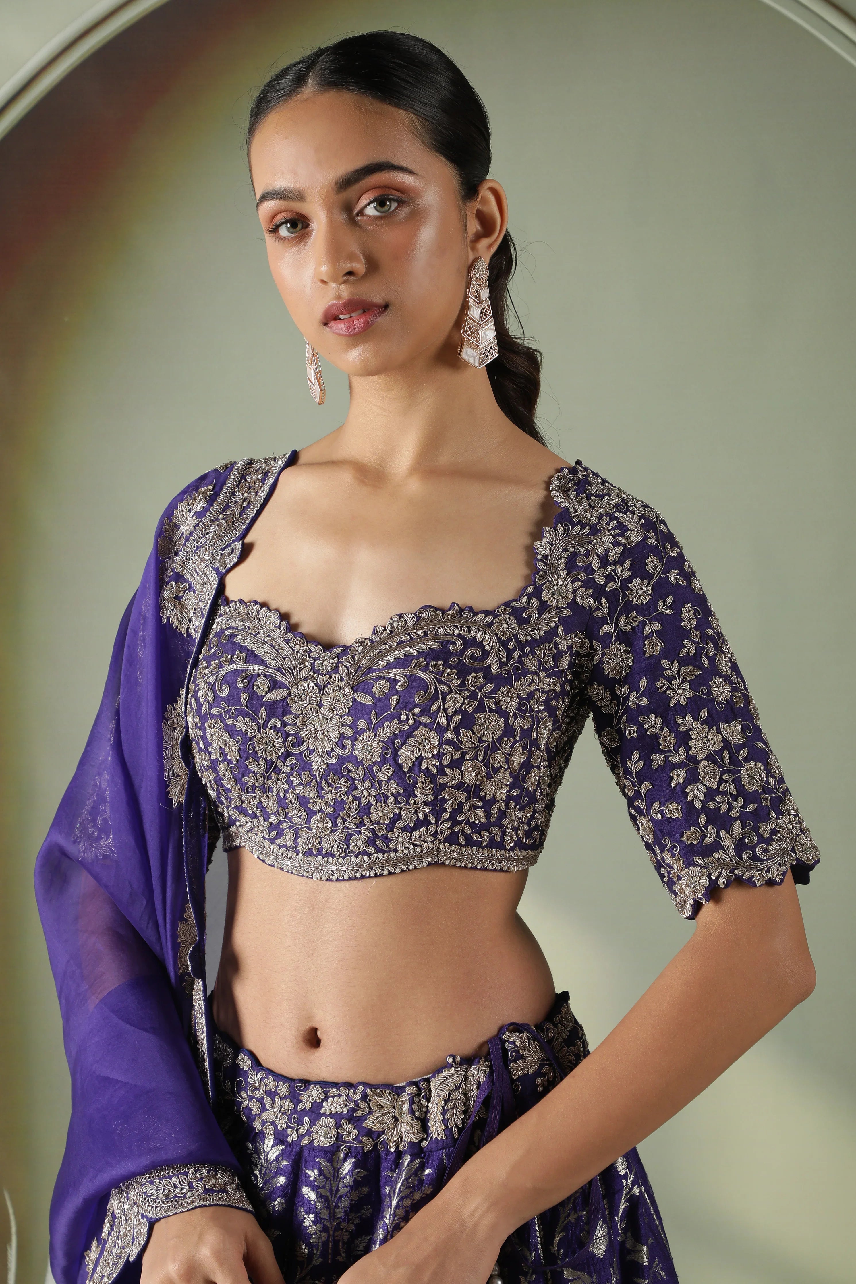 Purple Banarasi Silk Lehenga Set - Mokshaa