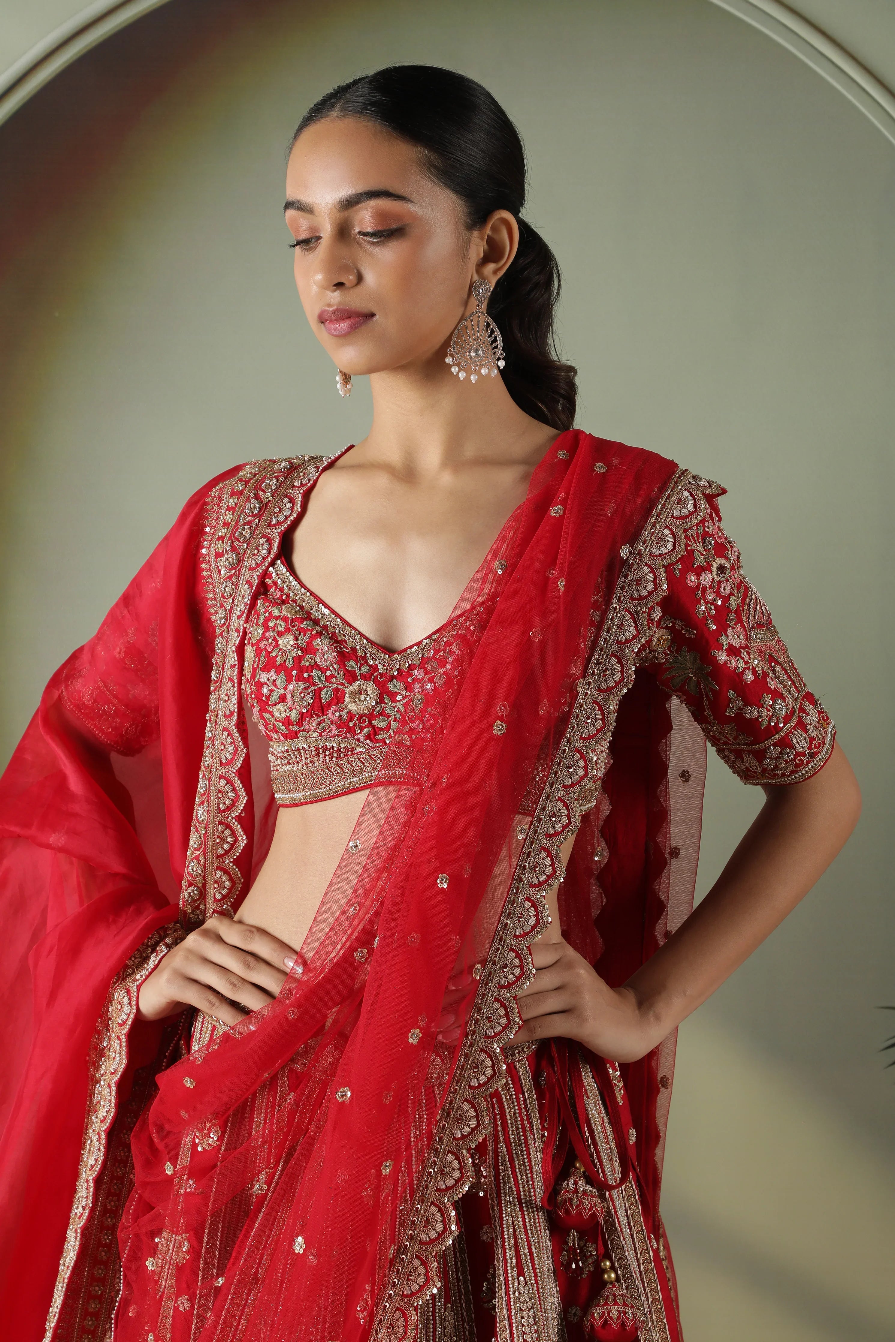 Red Raw Silk Bridal Lehenga Set - Mokshaa