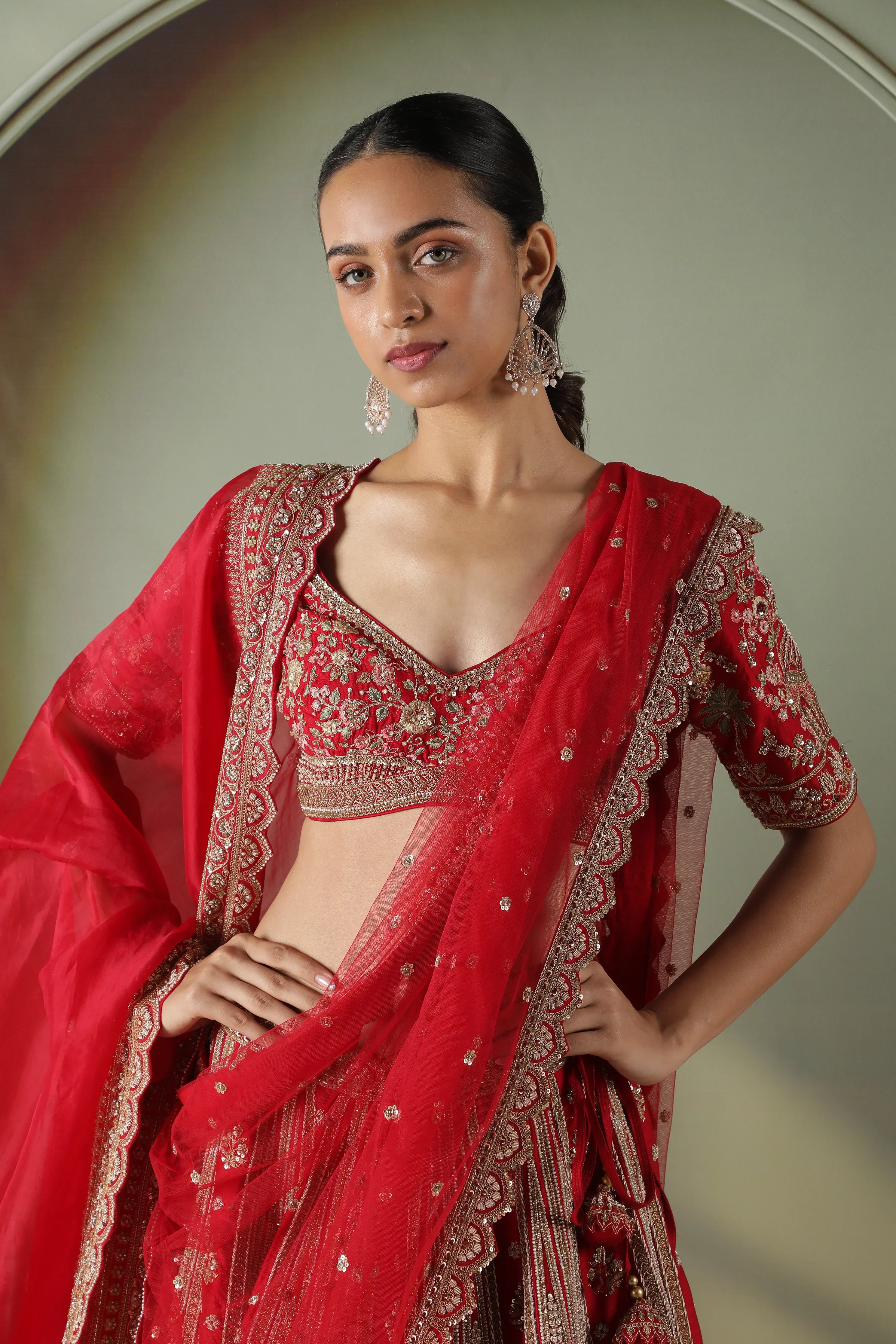 Red Raw Silk Bridal Lehenga Set - Mokshaa