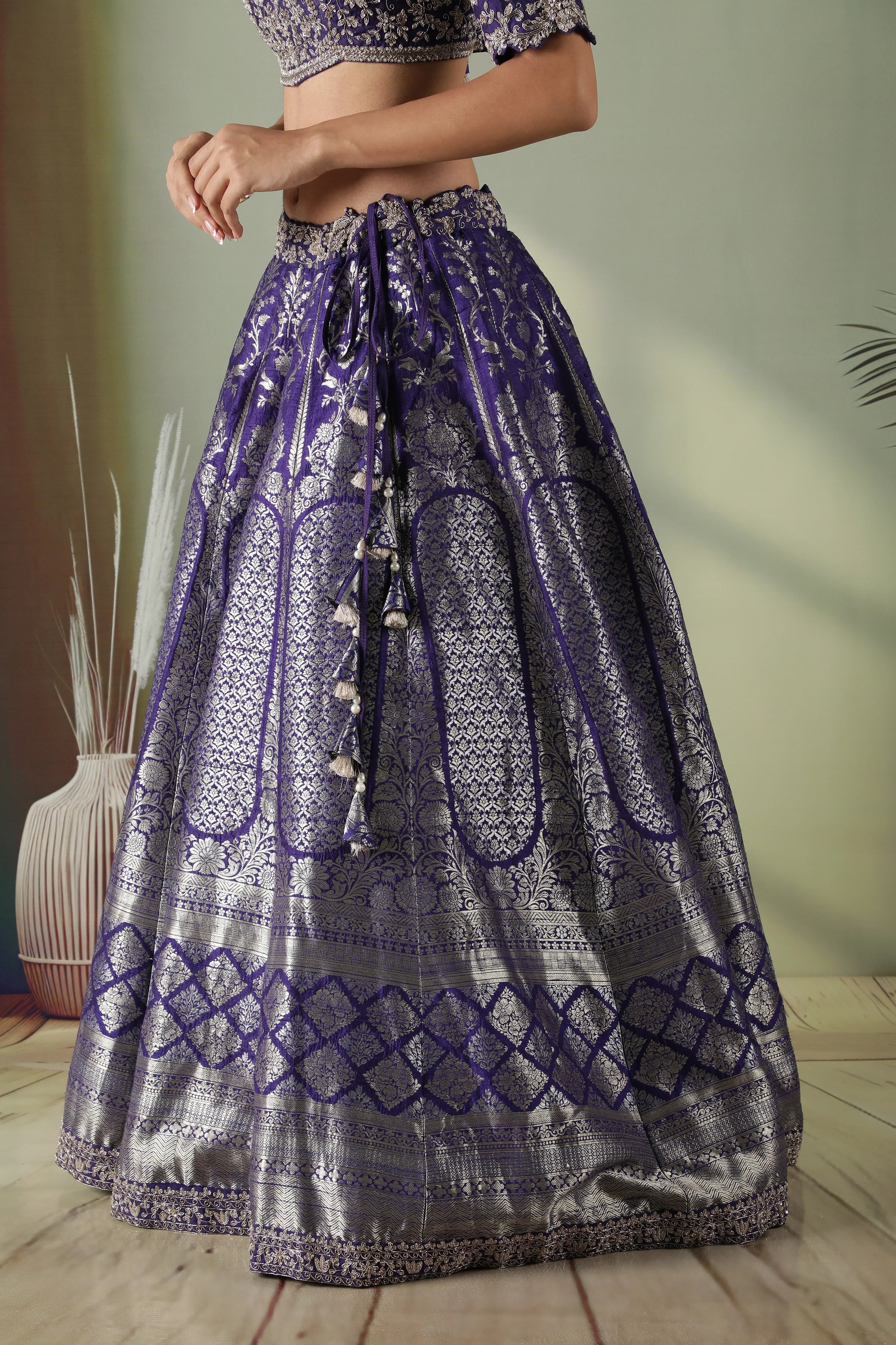 Purple Banarasi Silk Lehenga Set - Mokshaa