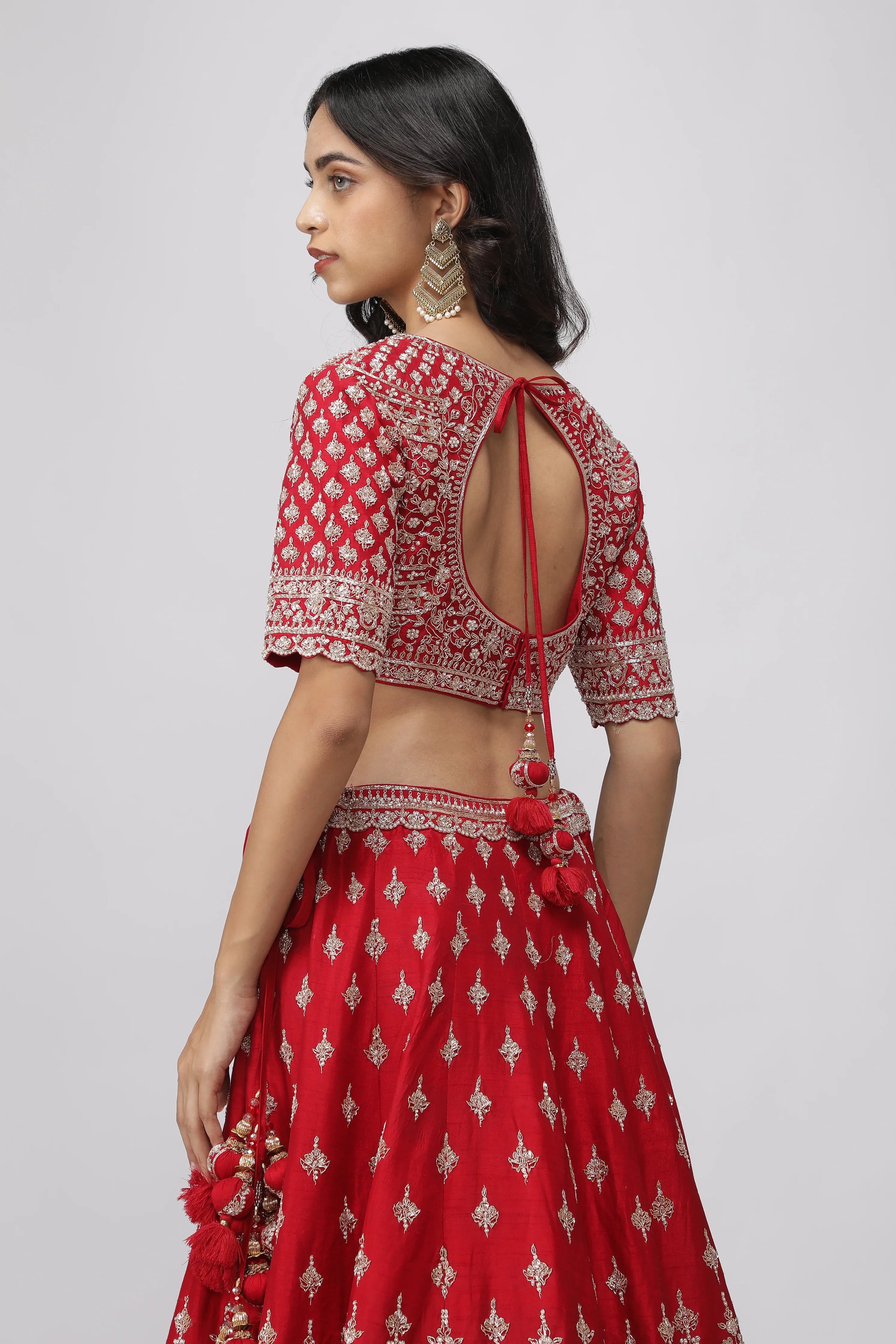 Opulent Red Raw Silk Bridal Lehenga Set - Mokshaa