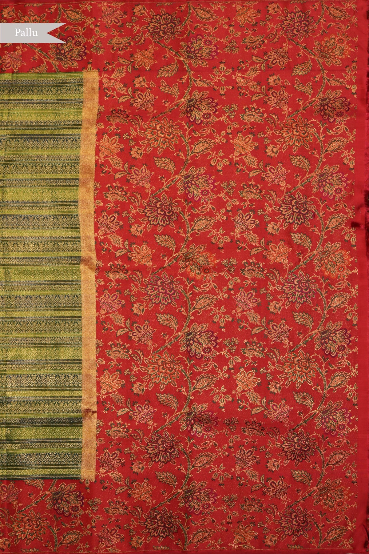 Green & Red Kanchivaram Brocade Silk Saree - Mokshaa