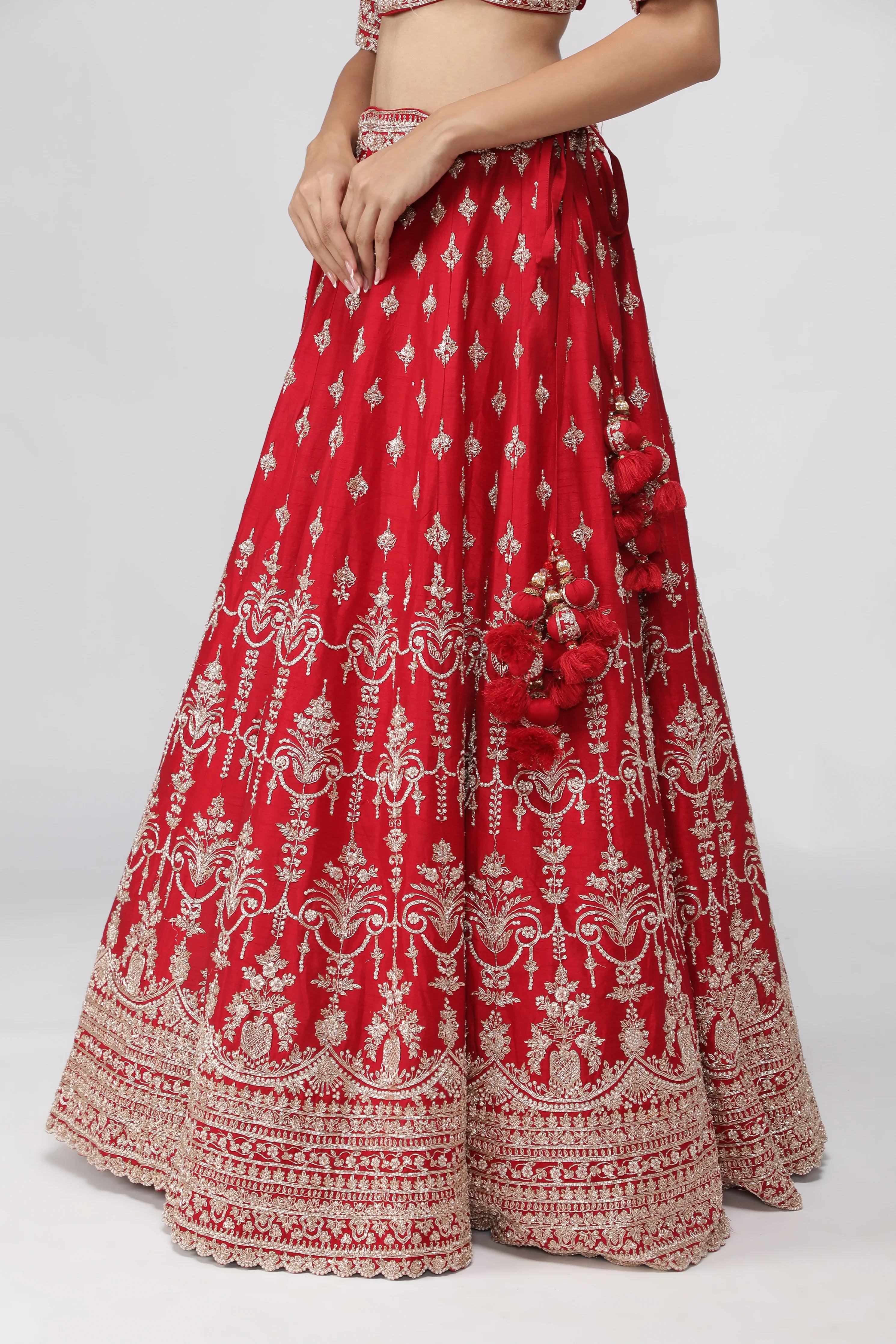 Opulent Red Raw Silk Bridal Lehenga Set - Mokshaa