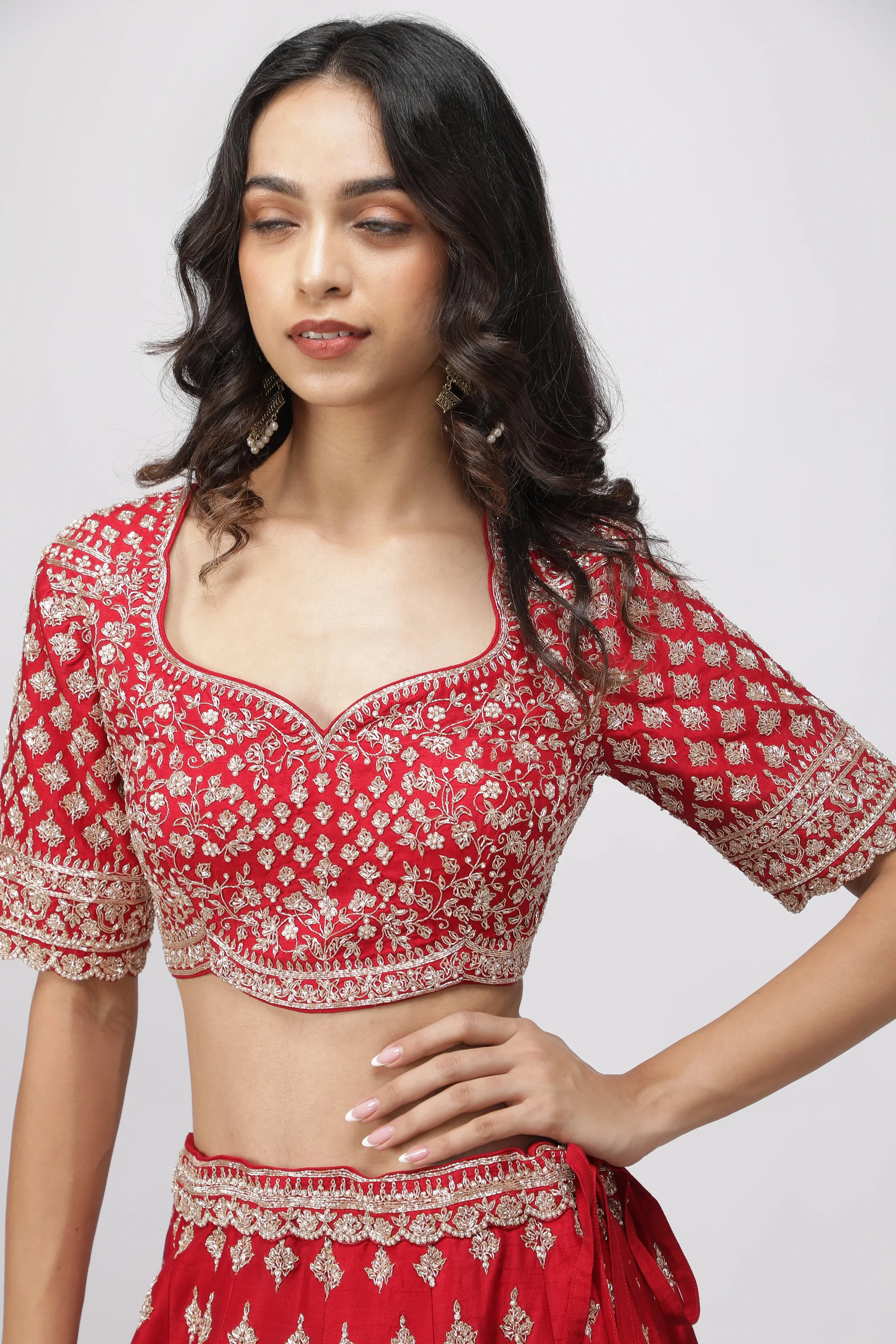 Opulent Red Raw Silk Bridal Lehenga Set - Mokshaa