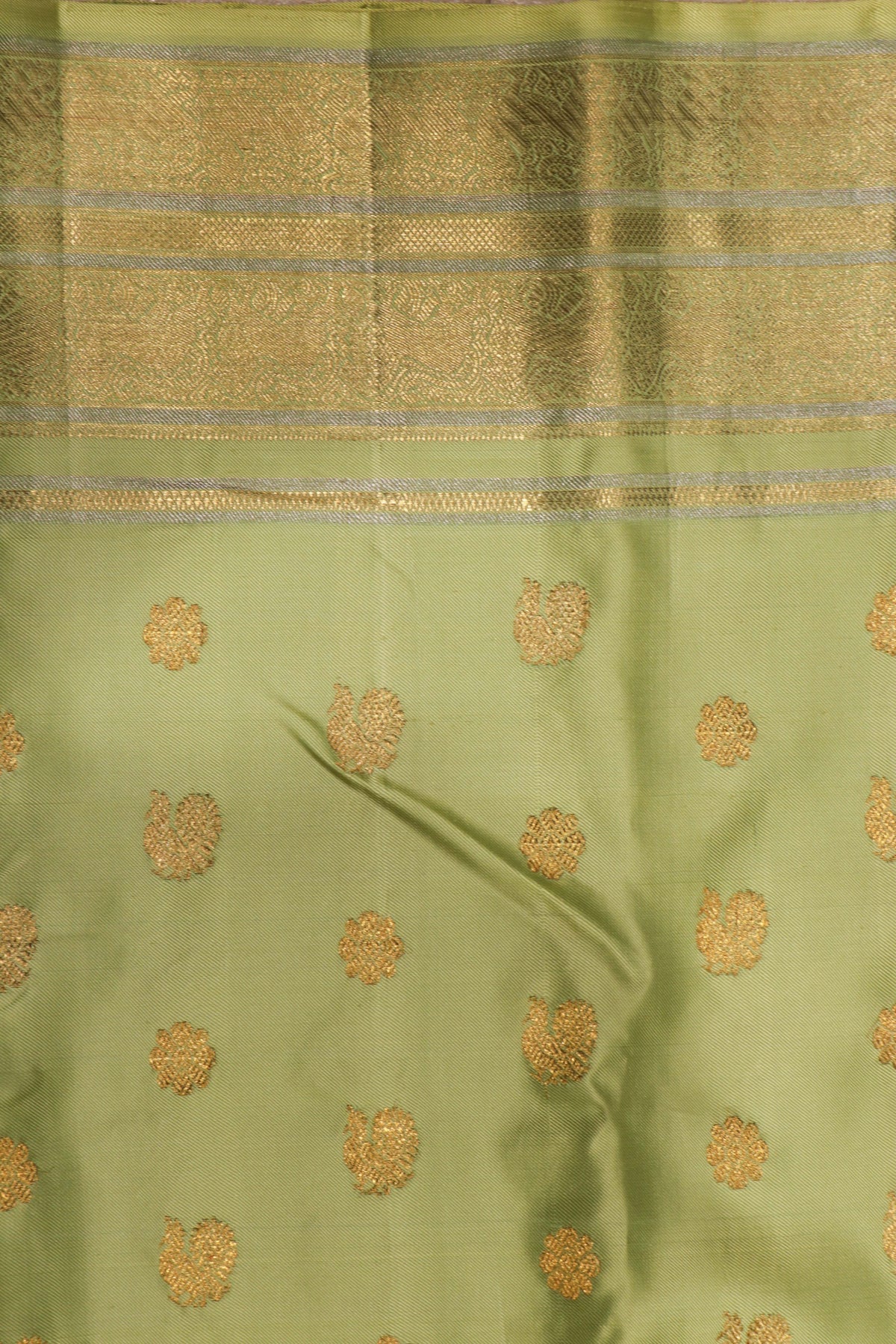Pista Green Twill Silk Saree - Mokshaa