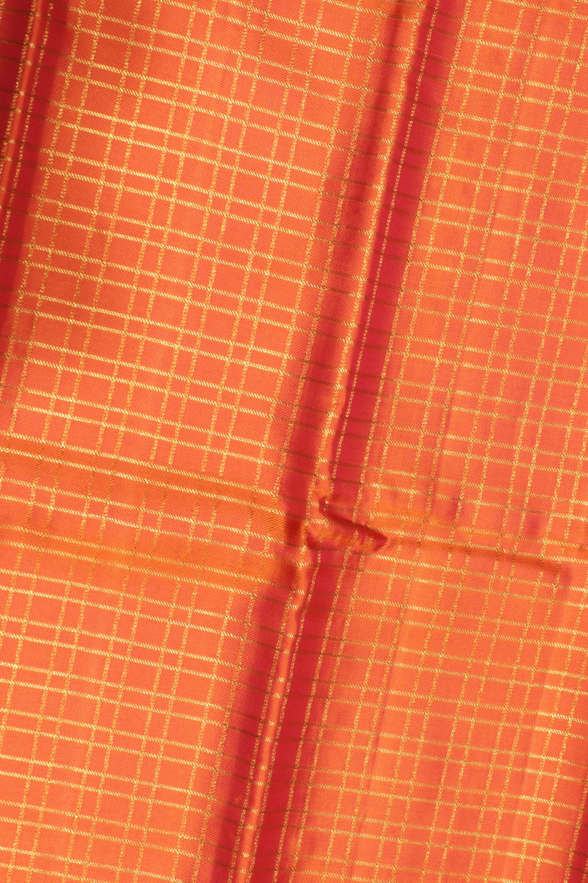 Orange Zari Checks Twill Silk Saree - Mokshaa