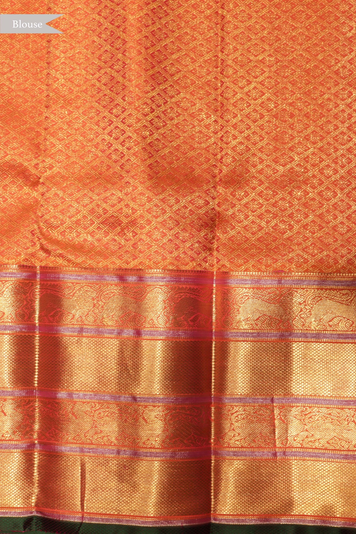 Orange Zari Checks Twill Silk Saree - Mokshaa