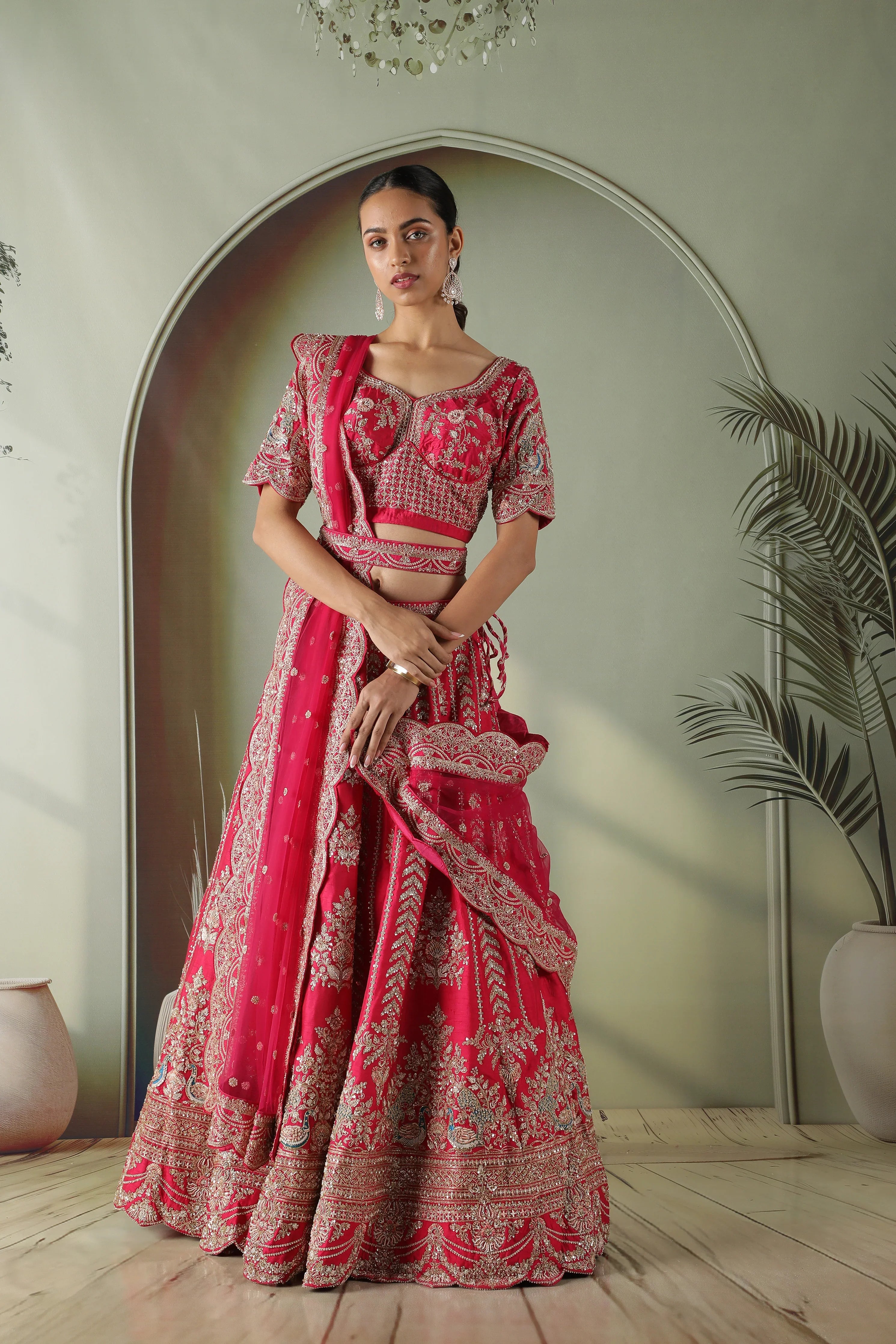 Pink raw silk lehenga set - Mokshaa