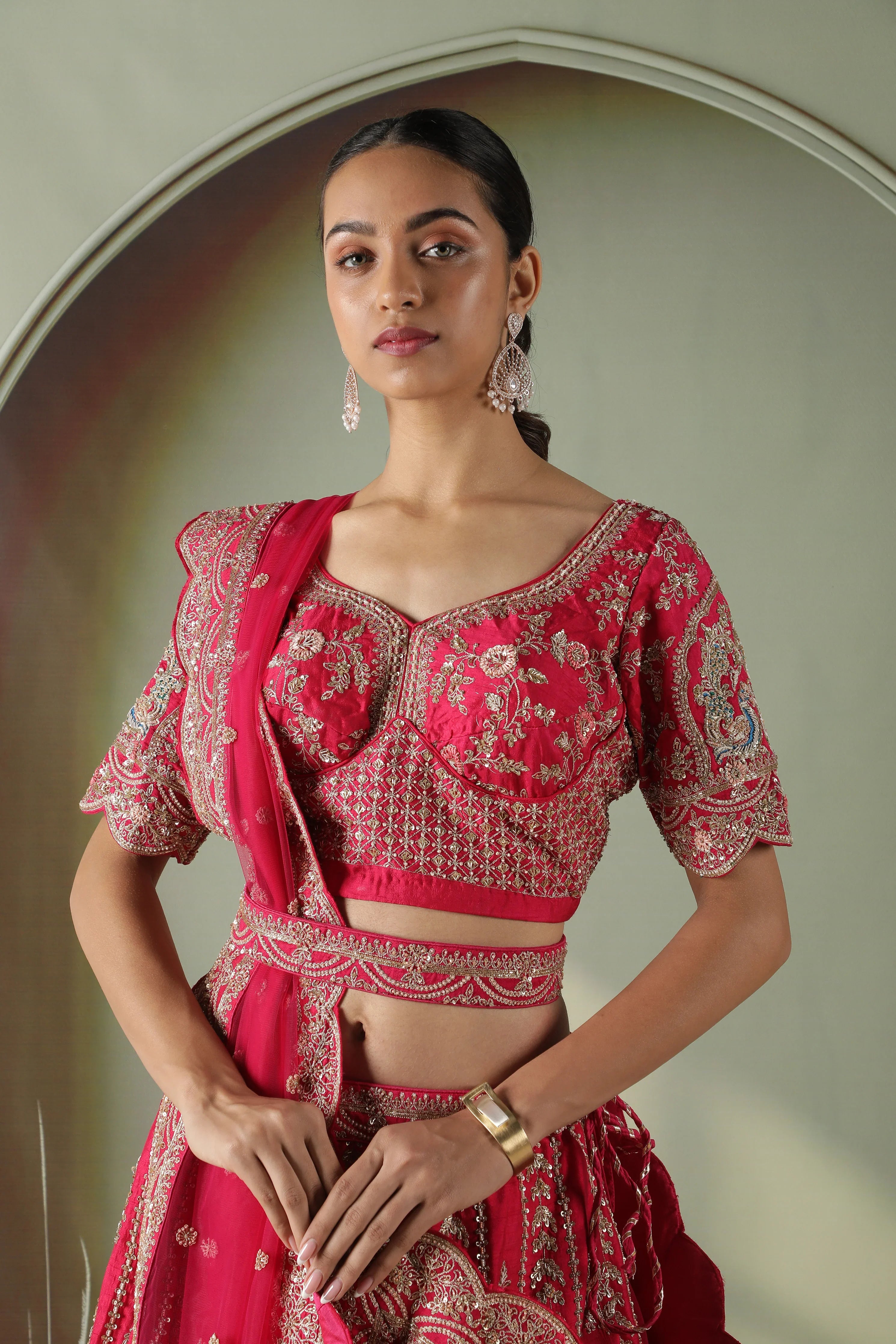 Pink raw silk lehenga set - Mokshaa
