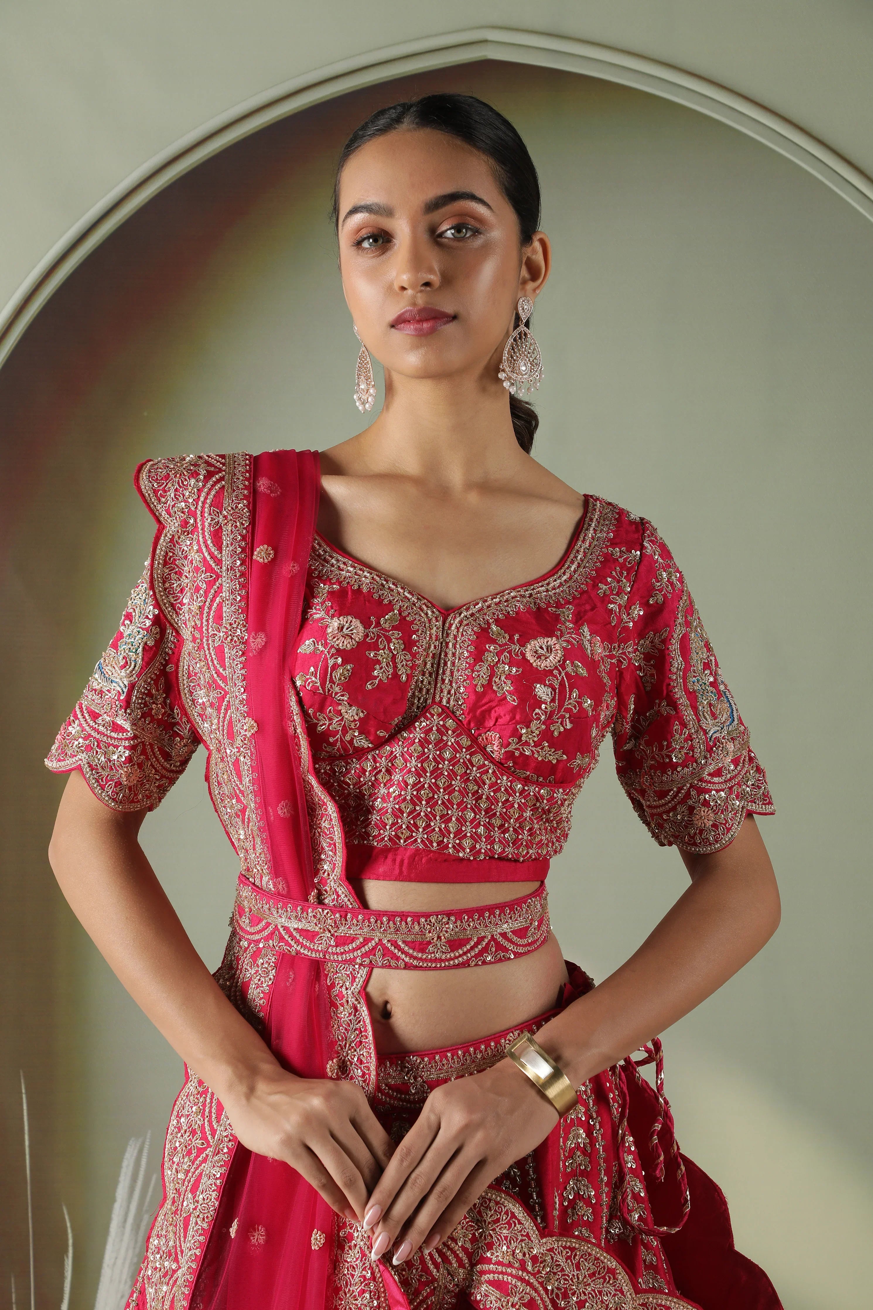 Pink raw silk lehenga set - Mokshaa