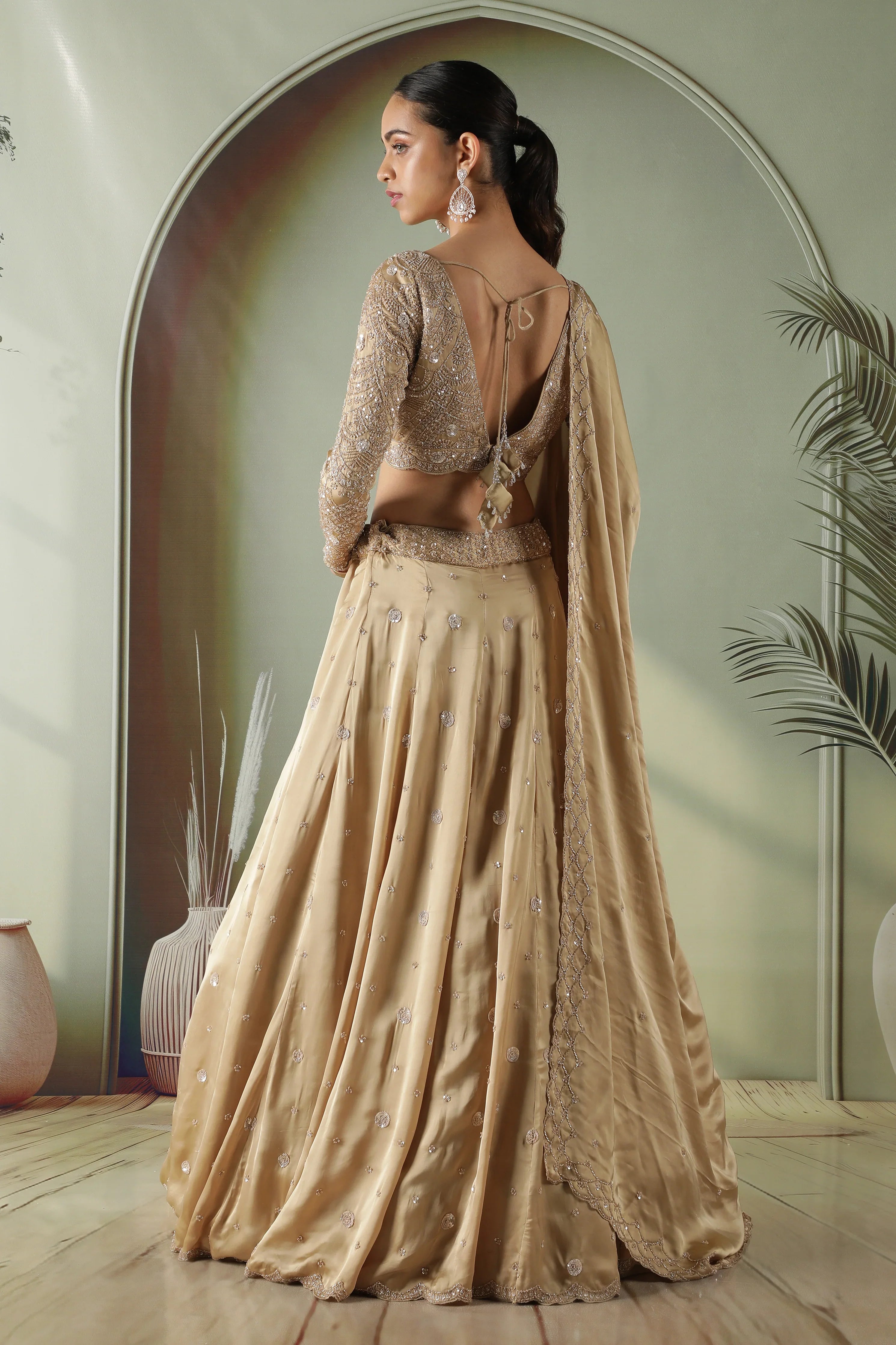 Gold Satin Silk Lehenga Set - Mokshaa