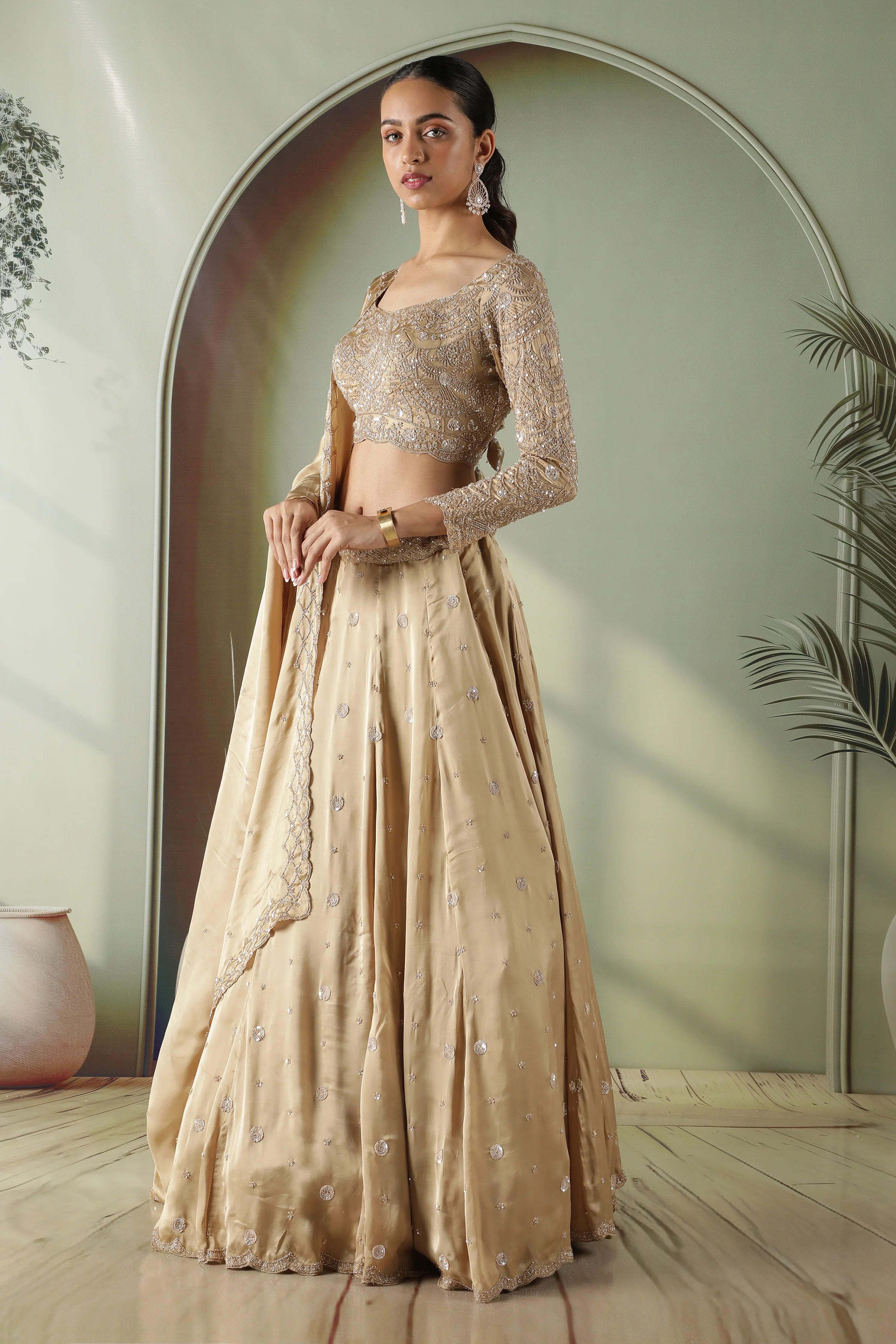 Gold Satin Silk Lehenga Set - Mokshaa