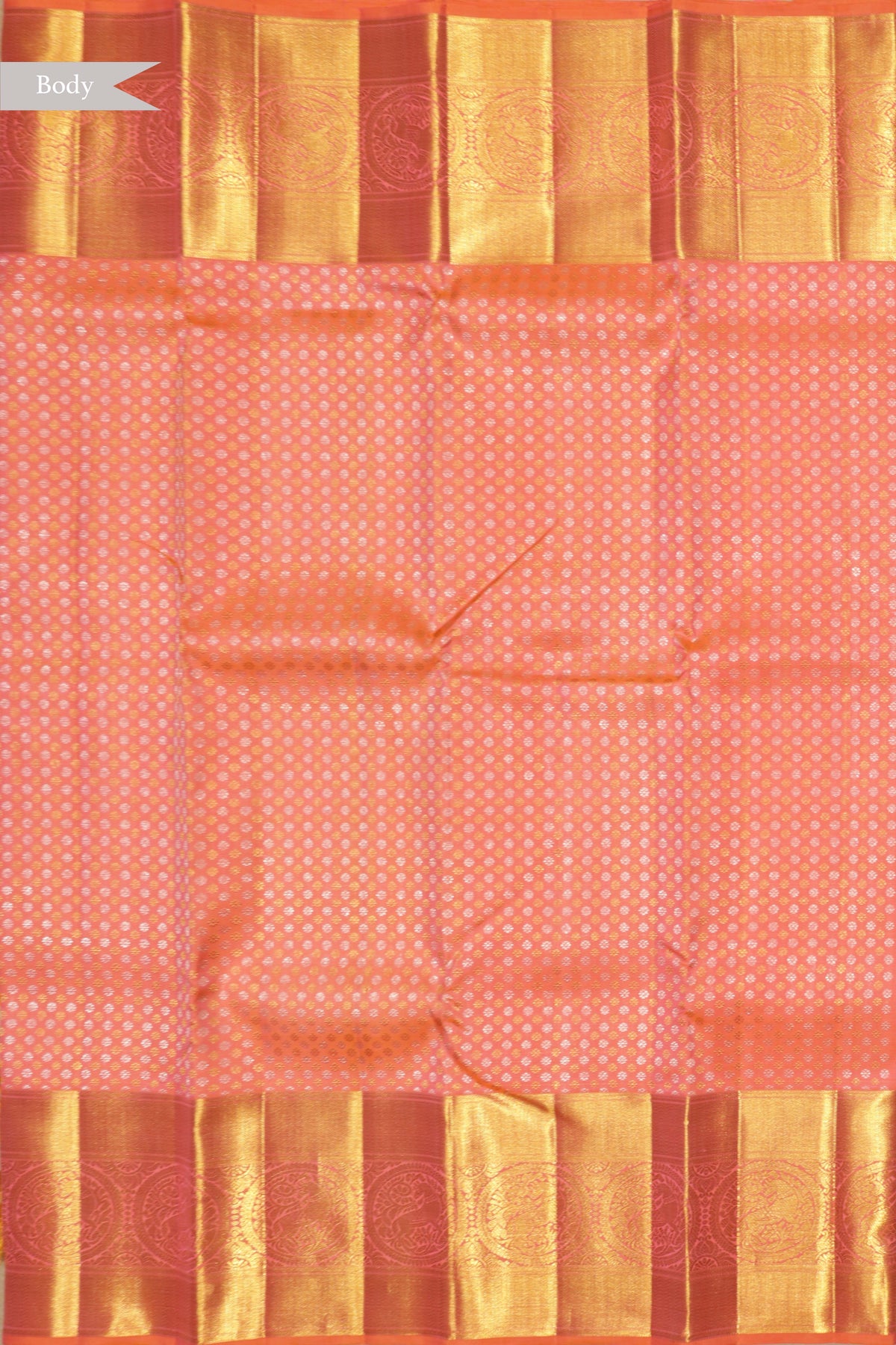 Orange Peach Kanchivaram Silk Saree - Mokshaa