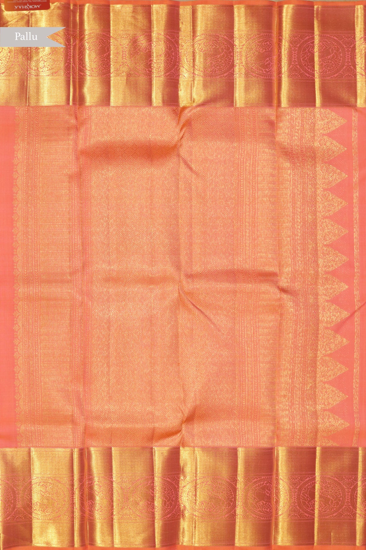 Orange Peach Kanchivaram Silk Saree - Mokshaa