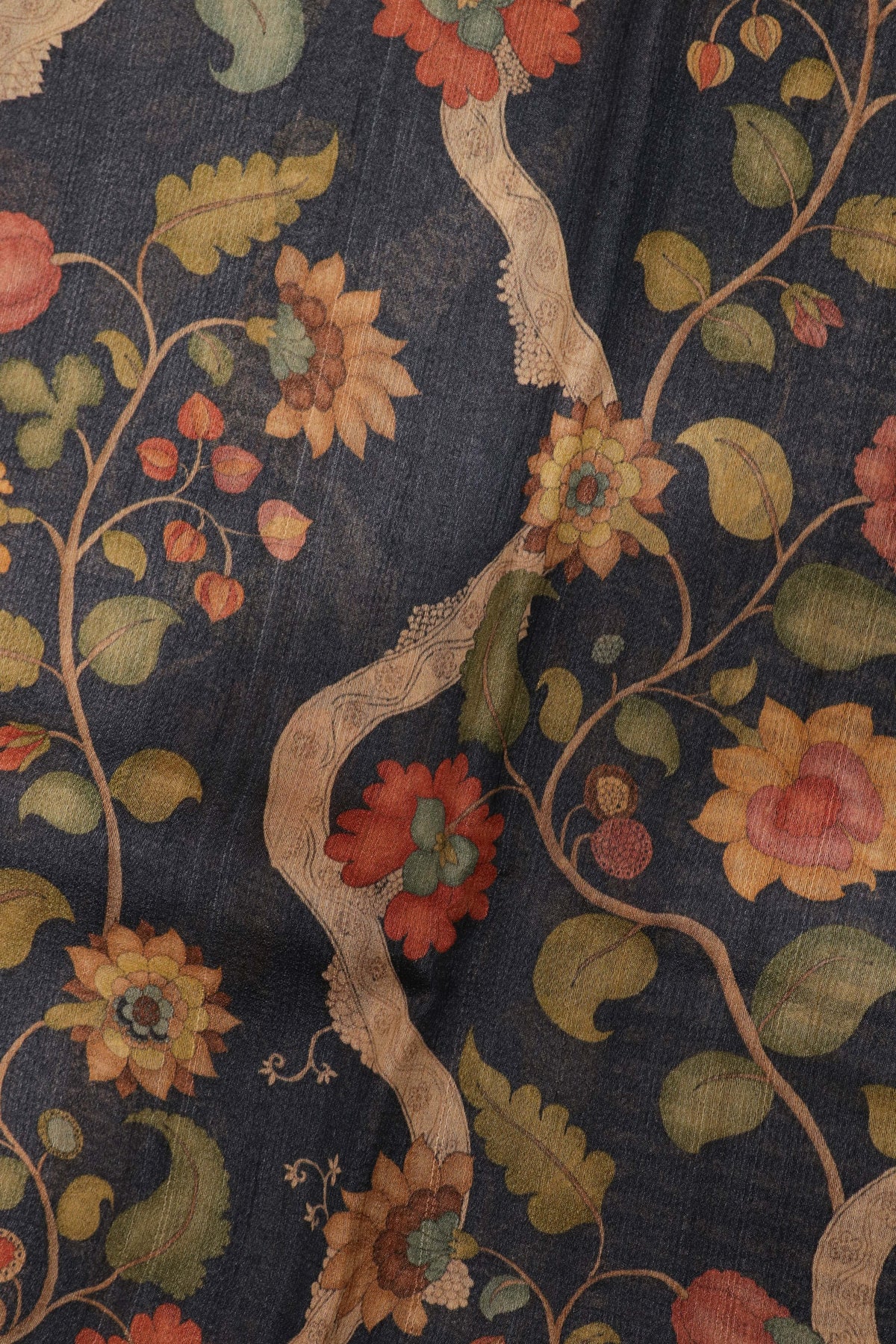 Dark Blue Kalamkari Tussar Silk Saree - Mokshaa