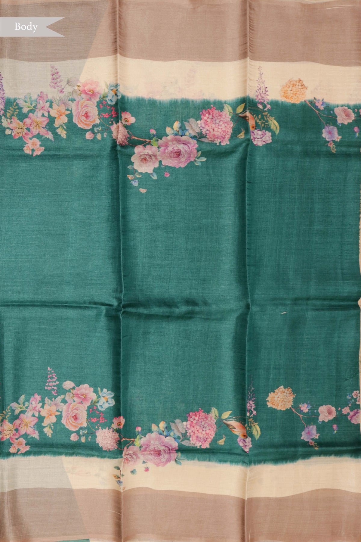 Peacock Green Floral Tussar Silk Saree - Mokshaa