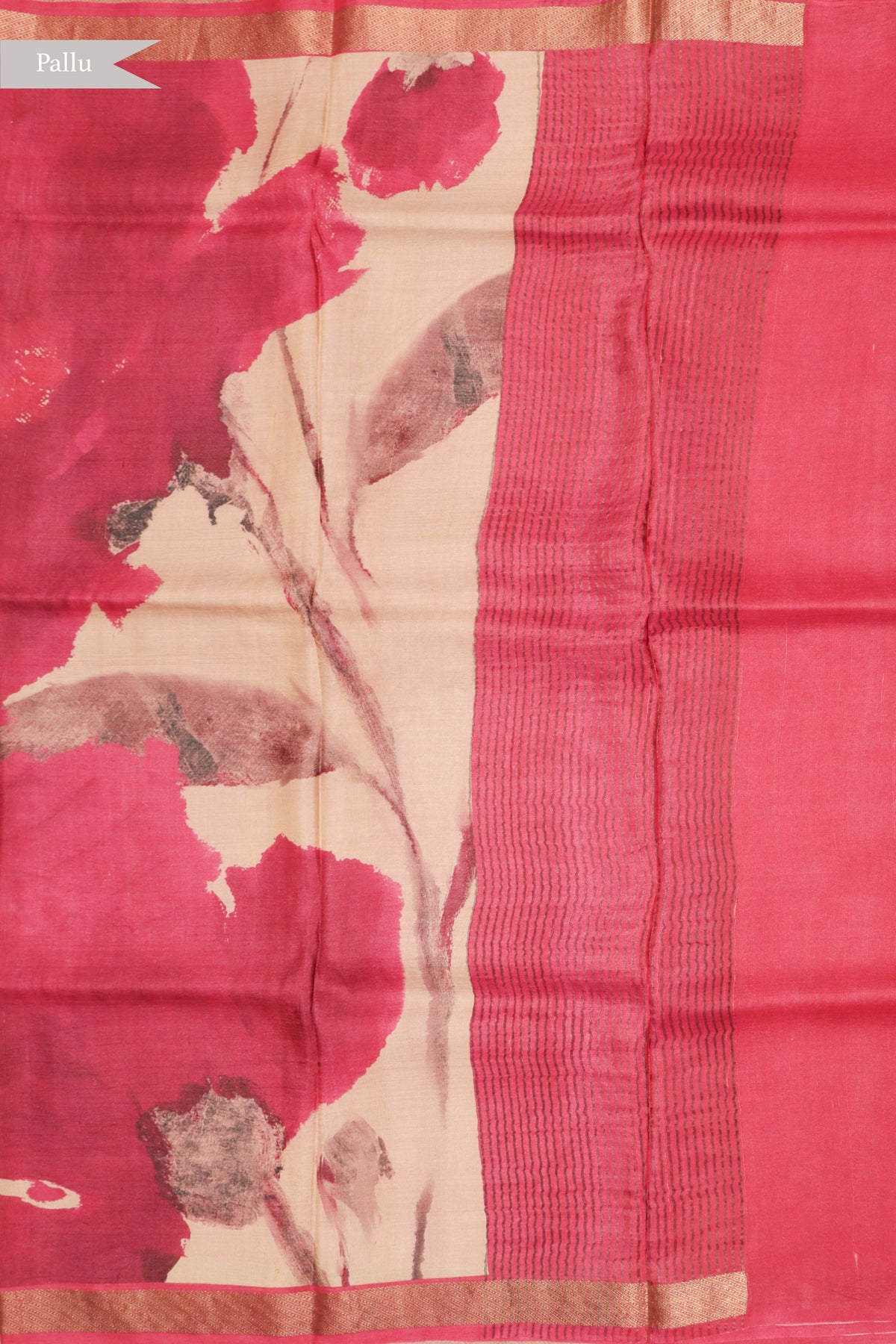 Magenta Pink Geometric Print Tussar Silk Saree - Mokshaa