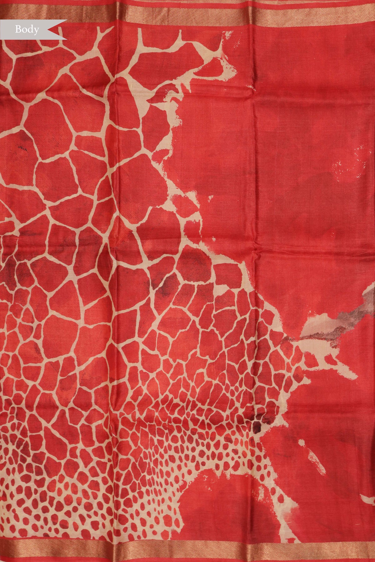 Red Geometric Print Tussar Silk Saree - Mokshaa