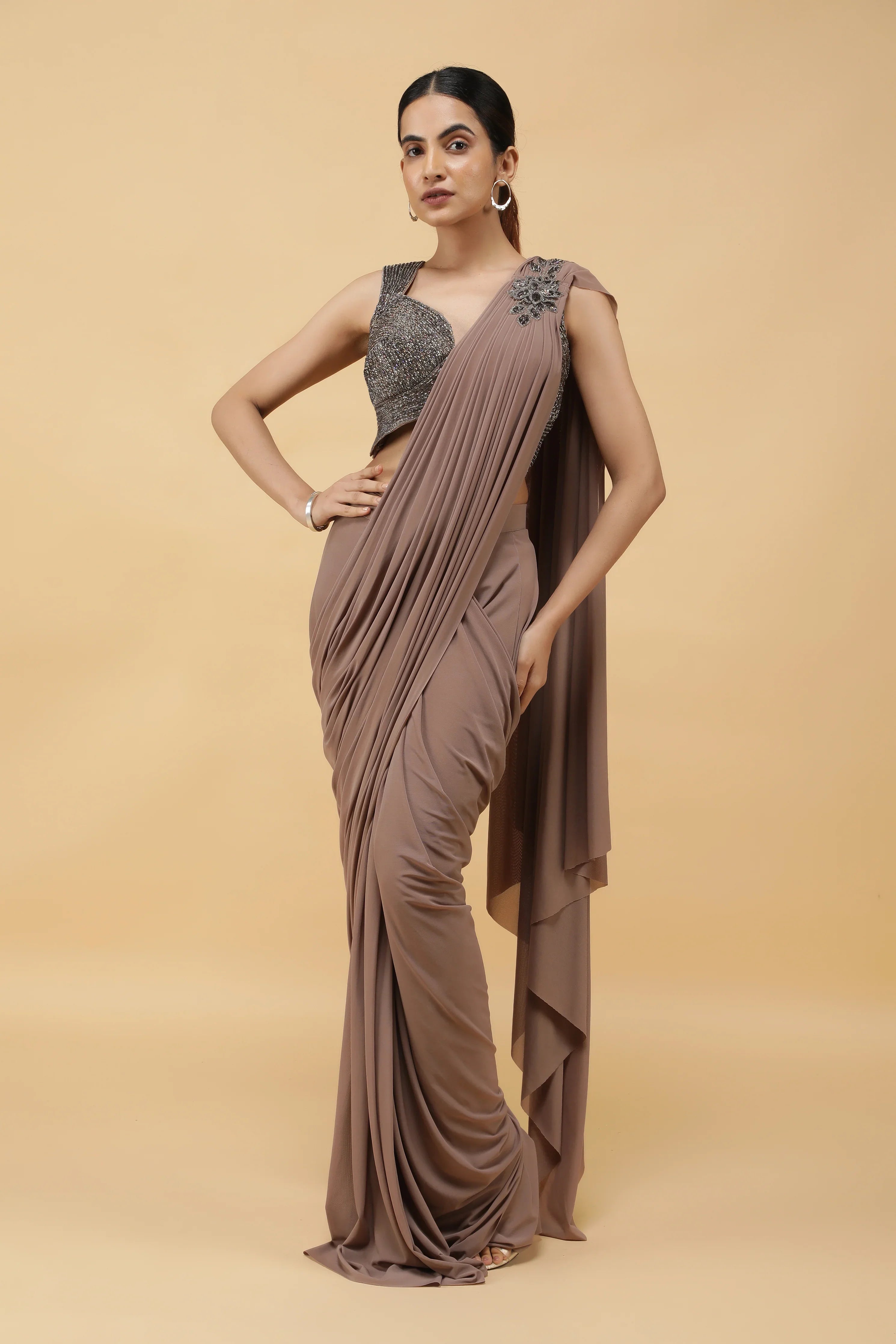 Mocha Drape Saree - Mokshaa