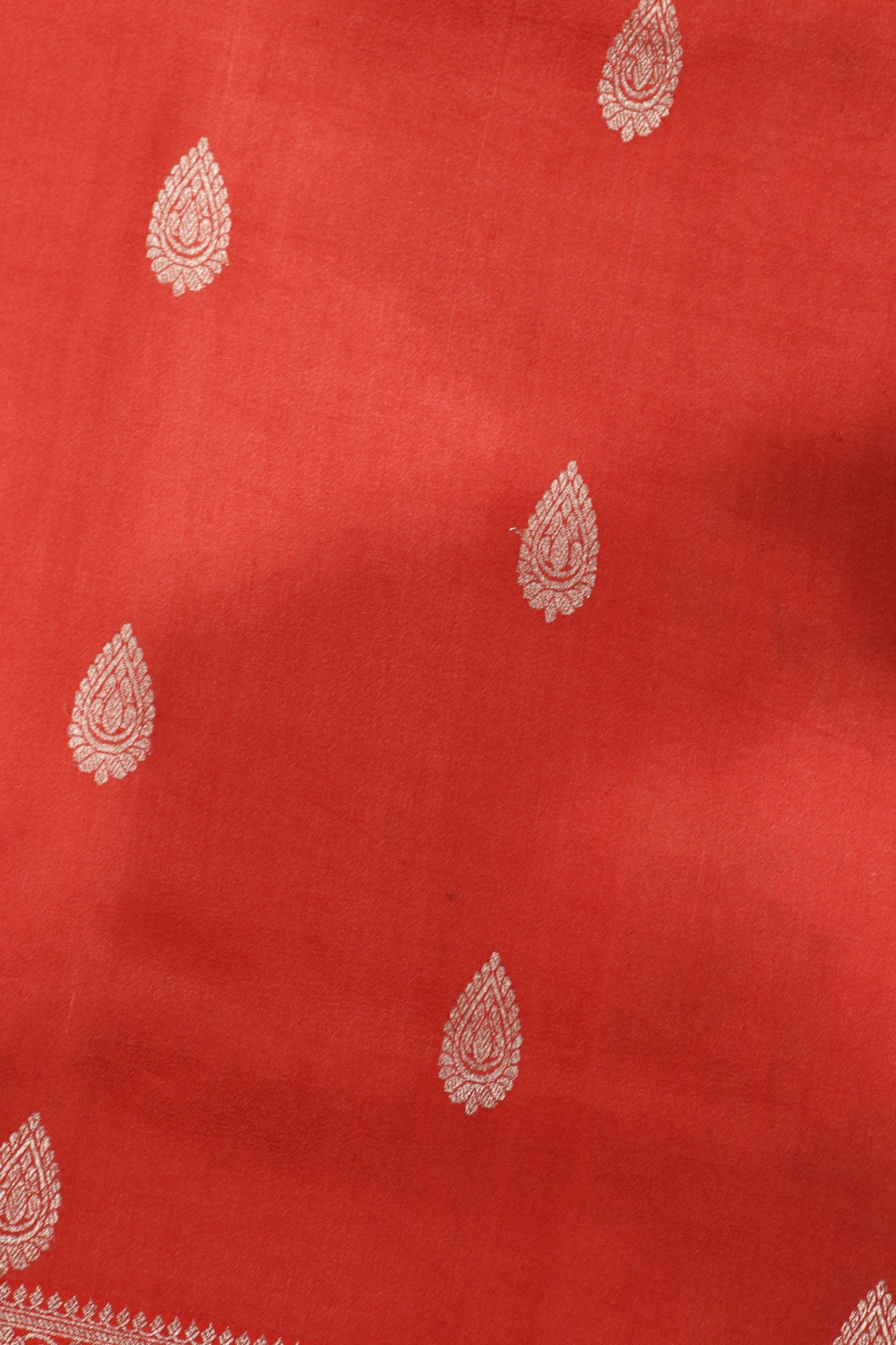 Red Tussar Silk Saree with Floral Digital Print Border - Mokshaa