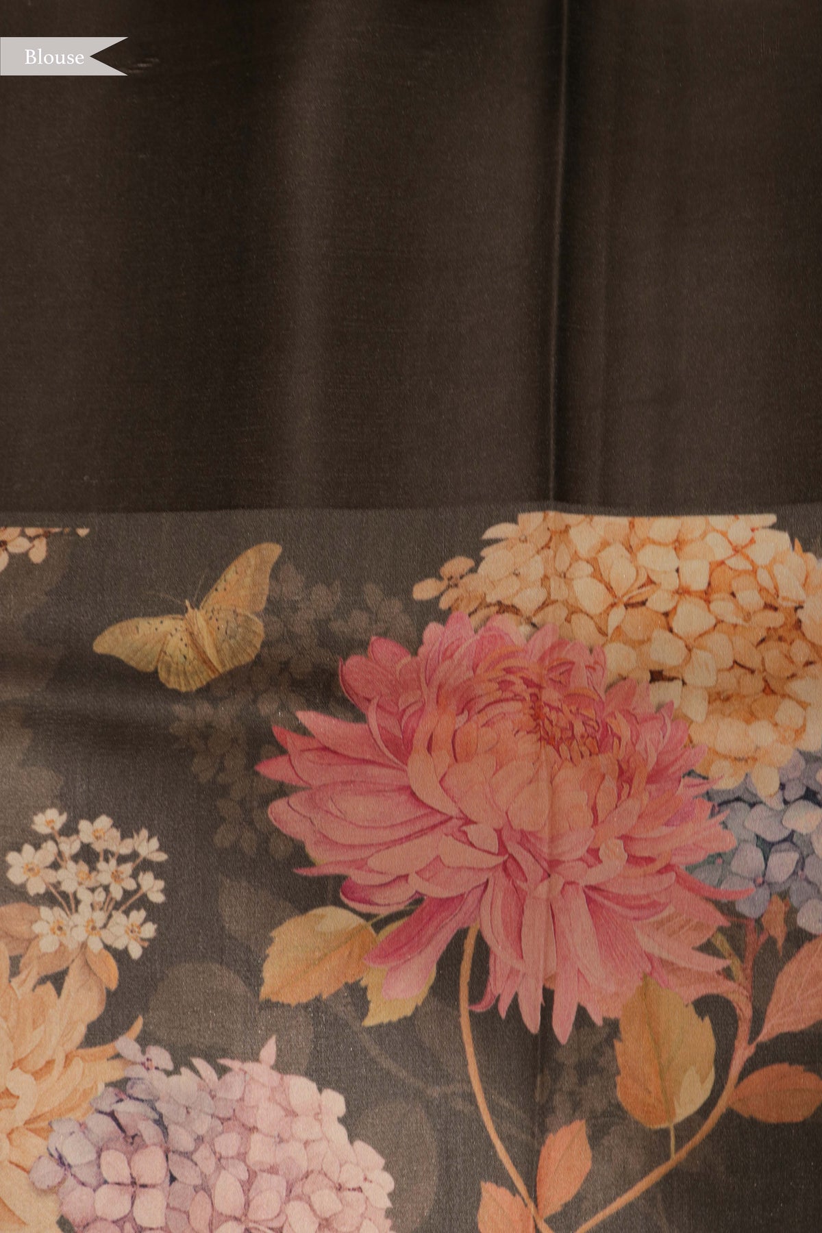 Grey Tussar Silk Saree with Digital Floral Border - Mokshaa